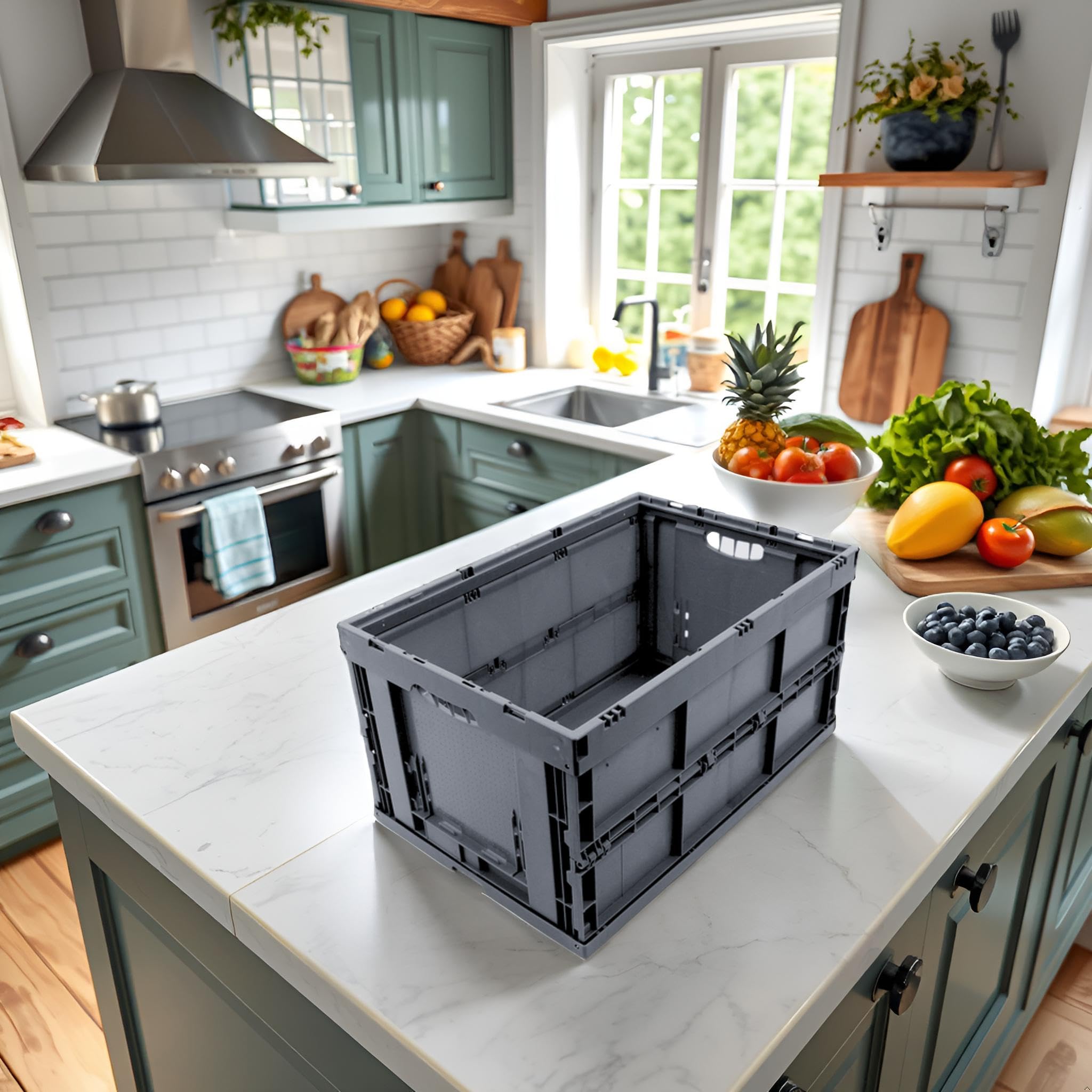 Klappbox stabil faltbar, Klappkiste groß 60L, Made in Germany, TÜV zert., Transportkiste klappbar, Faltbox mit Griff, 60x40x32 cm, Traglast bis 50kg, Grau