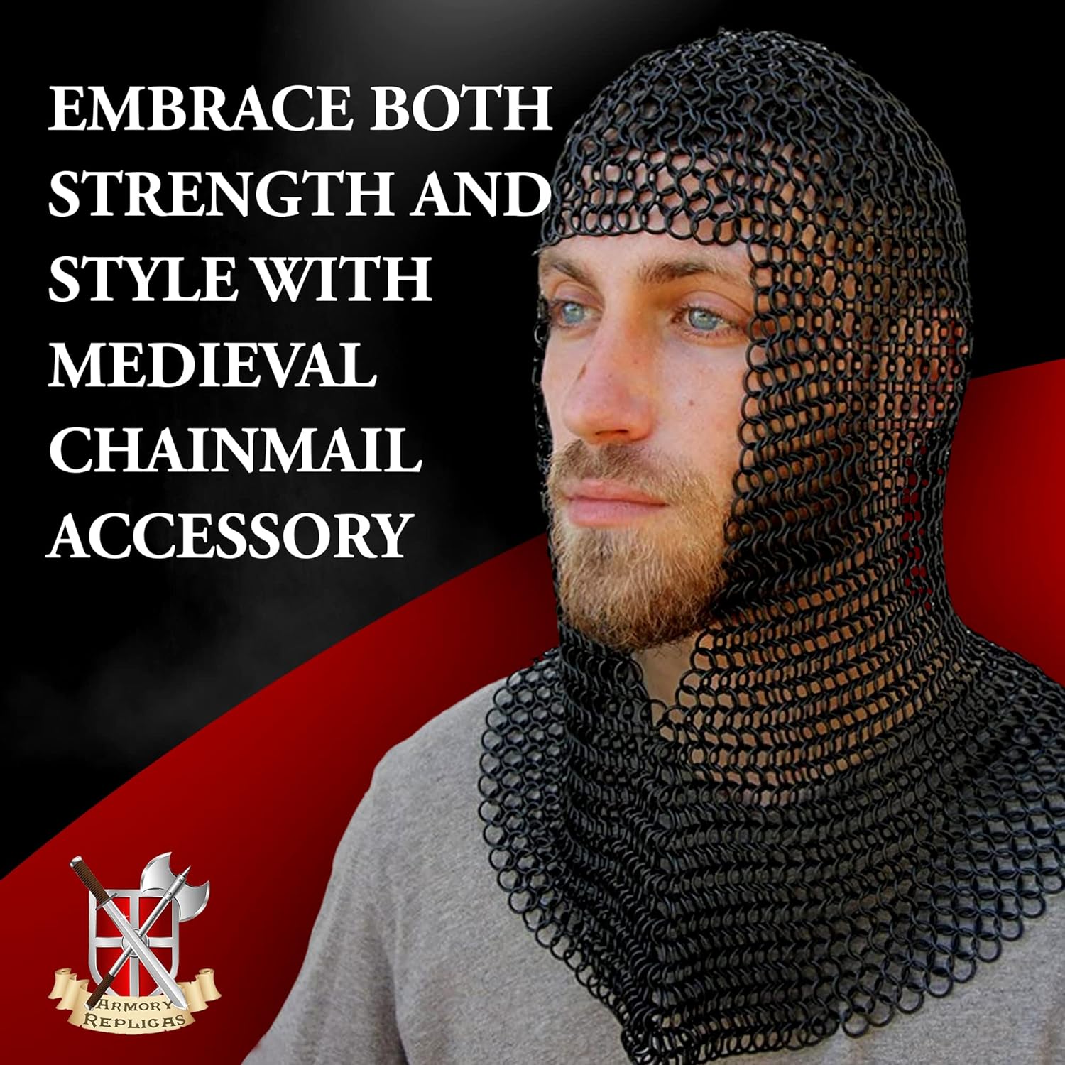 Armory Replicas Medieval Chainmail Coif Armor, Mild Steel, 18.75 Inches Silver - Image 4
