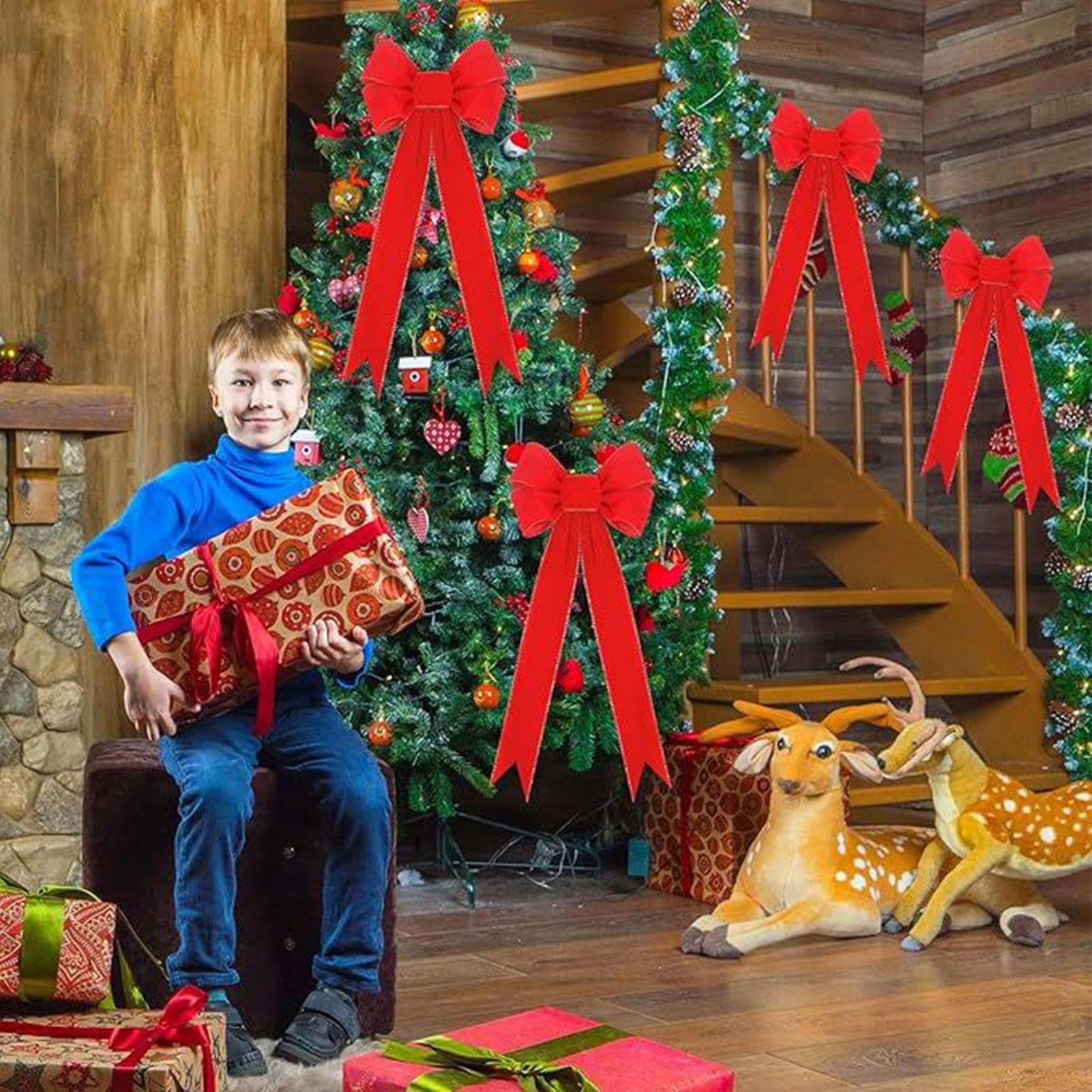 Cime De Sapin De Noël,Velours Rustique De Style Ferme | Grand Nœud pour | Sapin De Noël | pour Décoration De, Fêtes, Anniversaires, Showers, Décoration Murale De Chambre, Intérieur Et