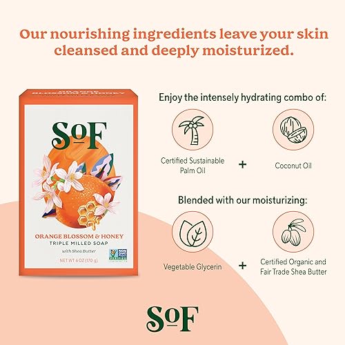 Miniatura 4 de South Of France Clean Body Care - Jabón en barra de miel de flor de naranja  Jabón francés de triple molido con manteca de karité orgánica + aceites