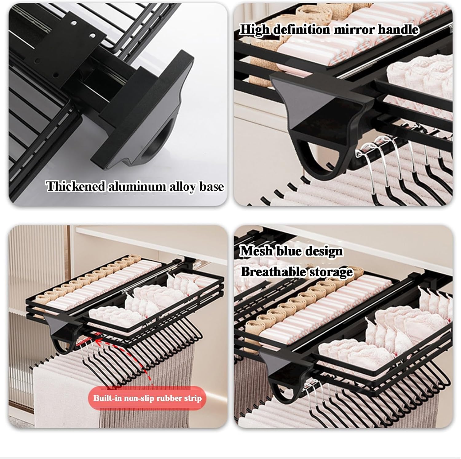 クローゼットロッド 引き出し式バスケット付き ナイザー ワードローブ 衣類ハンガーレール パンツ・コート用 2個 51cm、2個-4