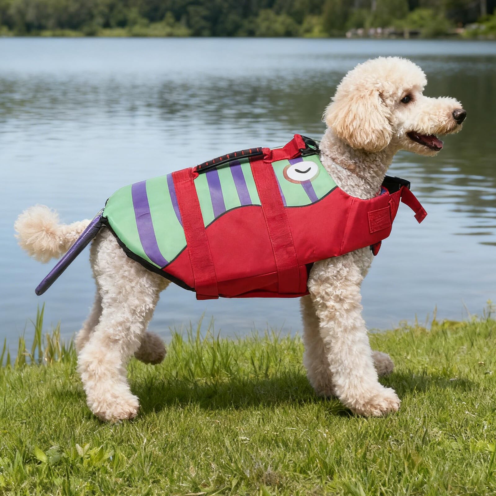 Abaodam Giubbotto Salvagente per Cani Piccolo di Forma Sirena Giubbotto Galleggiante per Cani Sicurezza Piscina Spiaggia Maniglia Facile da Indossare in Acqua