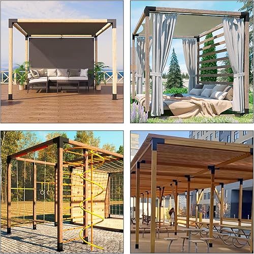 Miniatura 8 de TROPTOLKY Kit de soportes para pérgola 4 x 4, soportes de esquina de carpintería con recubrimiento de polvo de 3 vías, 2 hombros de soporte y 2