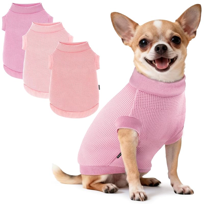 Roupa para Cachorro Pequeno Casaco Waffle Macio BAOBICUTE Roxa, Rosa e Rosa-clara XXS Pacote com 3
