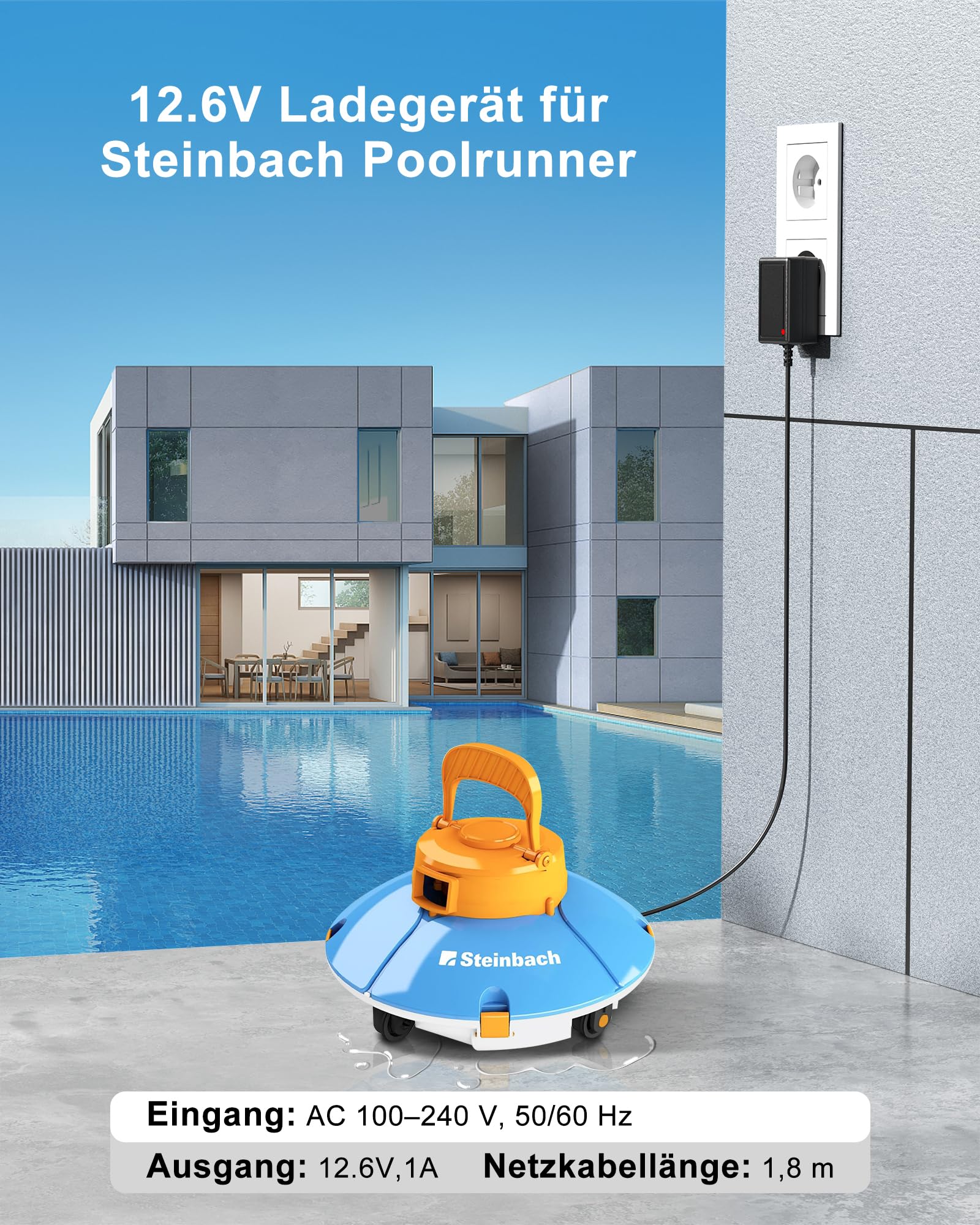 Ładowarka 12,6 V, kompatybilna z Steinbach Poolrunner 2.0