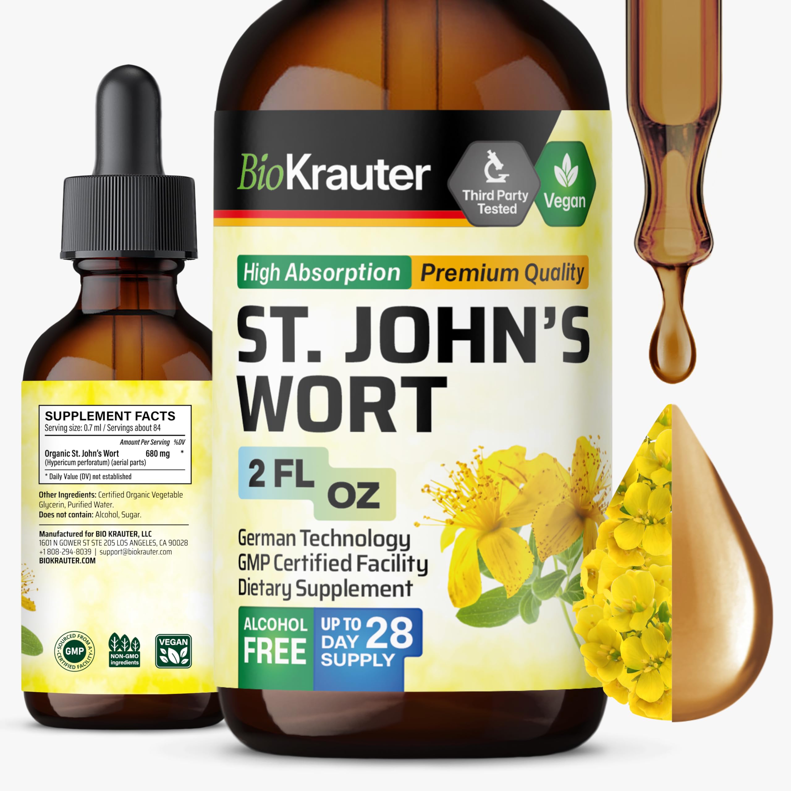 BIO KRAUTER St Johns Wort Tincture for Calm & Mood Support, 2 Fl.Oz 2 Fl Oz (Pack of 1)