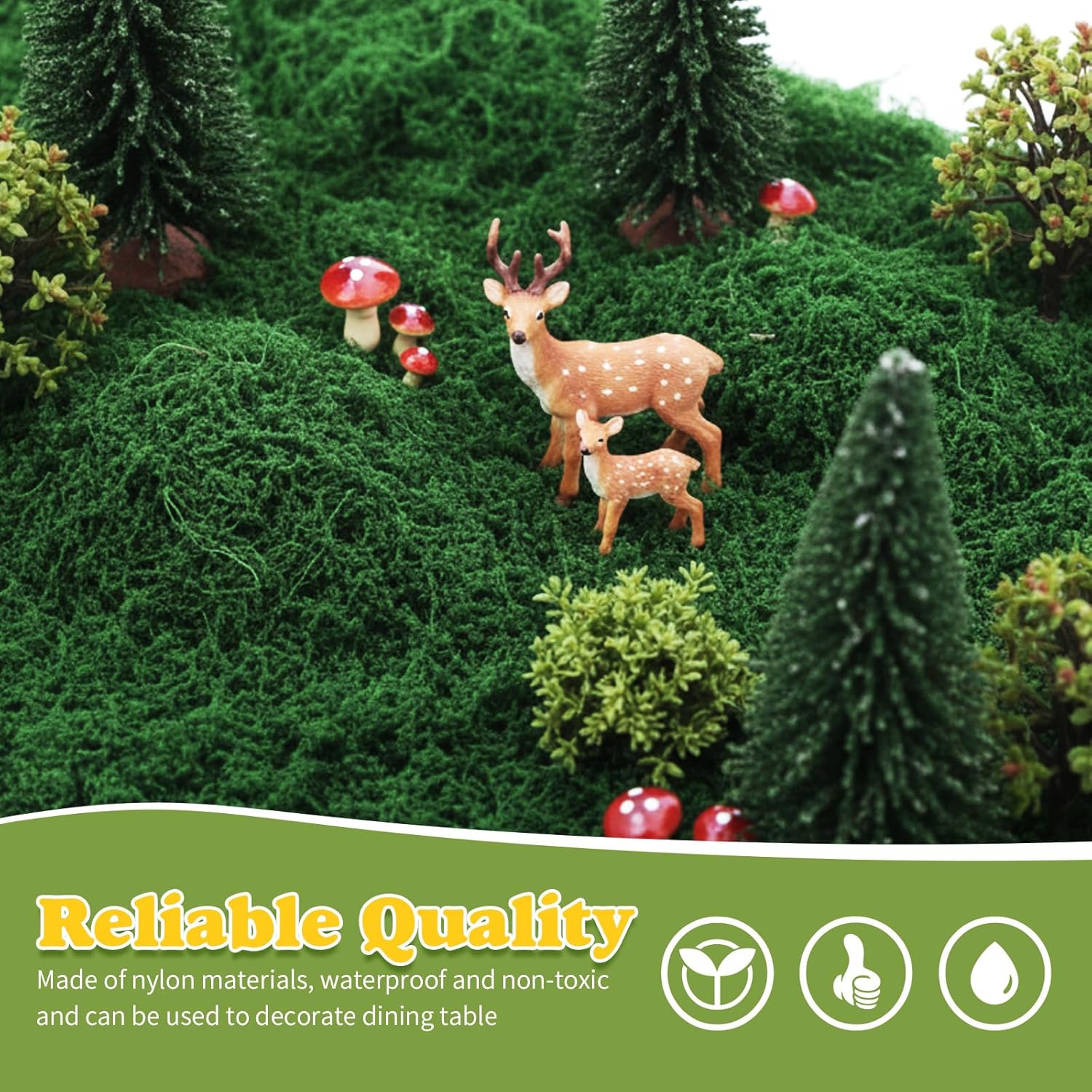 Zeyune 2 Pcs Fake Moss Table Runner for Crafts 12'' x 71'' Artificial Moss Sheet Roll Waterproof Carpet Blanket for Wall Roof Garden Wedding Birthday Party Table Decoration (Dark Green)