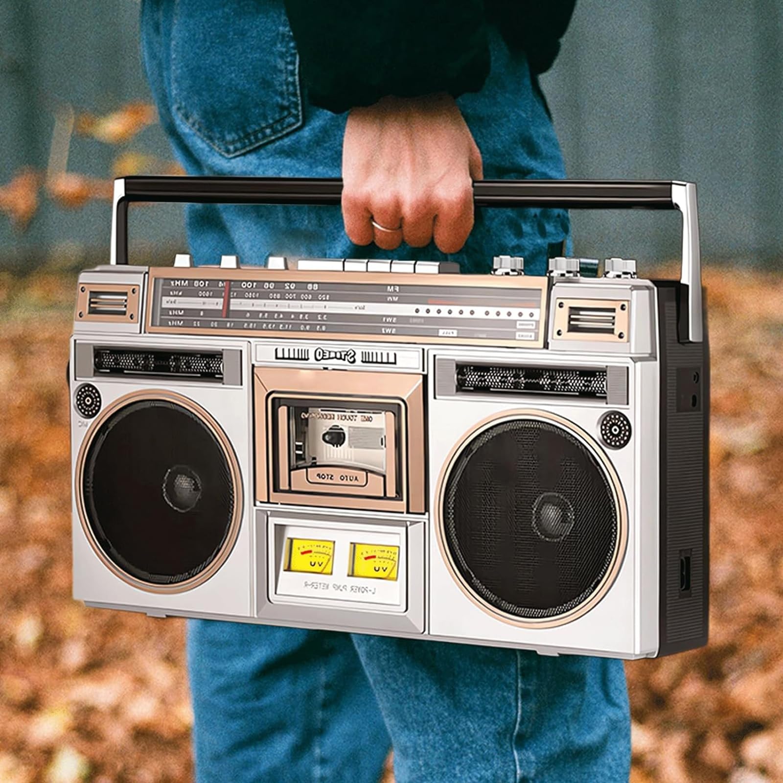 Lettore di cassette Bluetooth Boombox, portatile AM/FM con altoparlante integrato, per riunioni di famiglia/viaggi, stile retrò anni '80, per gli amanti della musica nostalgica