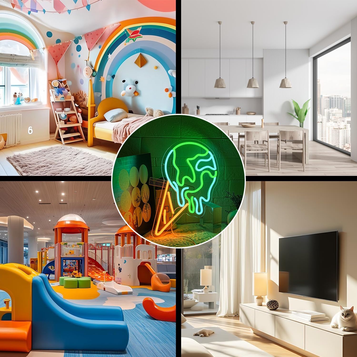 Earth Neon Sign Earth Ice Cream LED Neon Signs Dimmable Dessert Ice Cream Neon Light for Kids Bedroom Business Store Office Party Wall Decor
