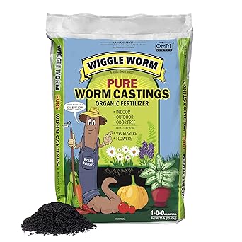 Wiggle Worm 100% Pure Organic Worm Castings Fertilizer, 30-Pounds - Improves Soil Fertility and Aeration for Houseplants, Vegetables, Gardens, and More OMRI-Listed and Mineral-Dense
