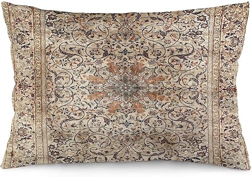 Mamibola Funda de almohada de seda con estampado de alfombra persa de Esfahan de 12 x 20 pulgadas, terciopelo suave, funda de cojín decorativa para