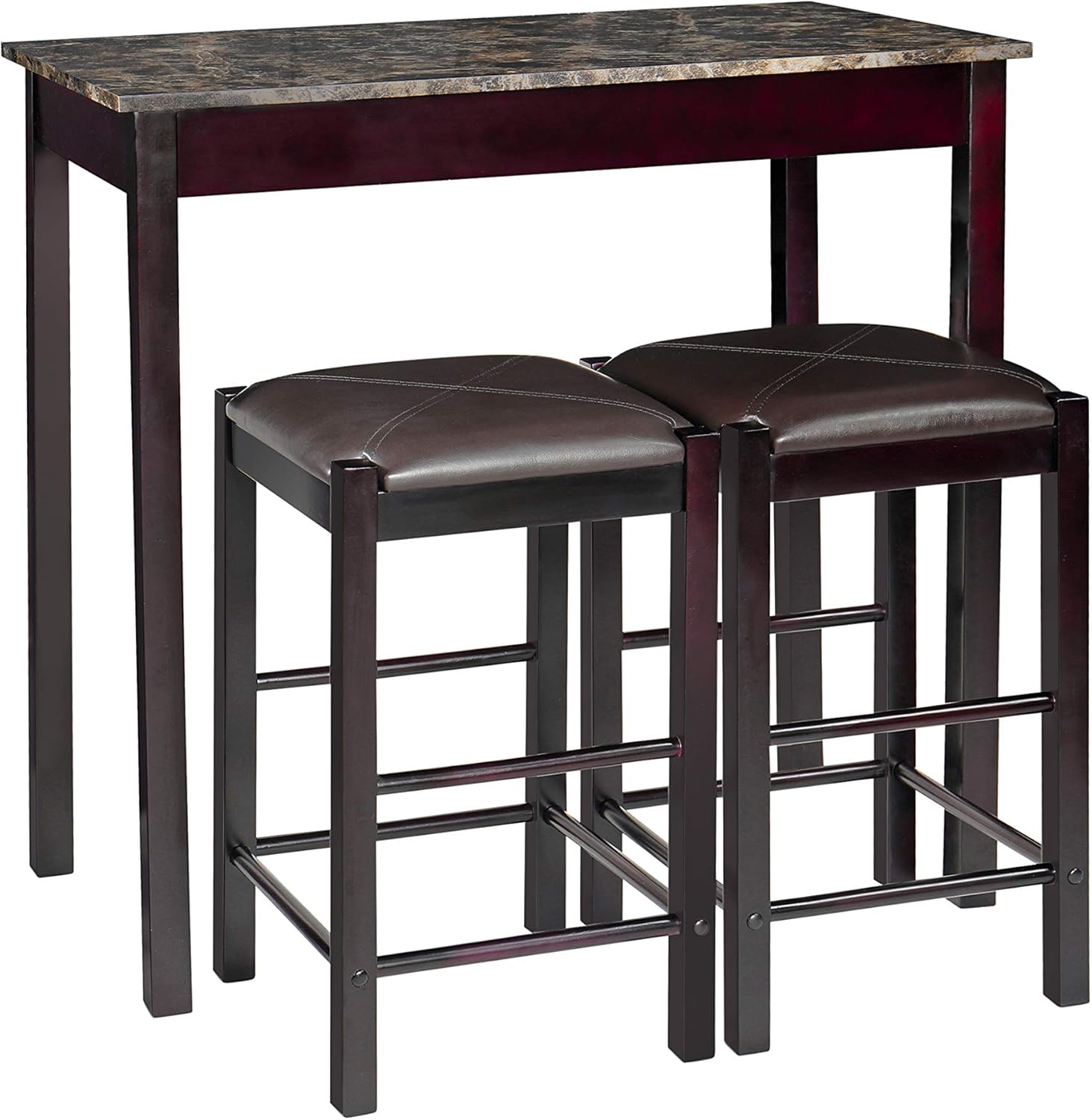 Pearington Remington High Top Counter Height Bar and Pub Table Set with 2 Chairs, Dark Espresso
