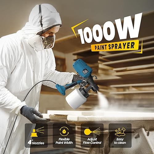 Miniatura 2 de Pulverizador de pintura para pintura de casa, pistola de pintura en aerosol HVLP de 1000 W, pistola pulverizadora de pintura eléctrica de diseño