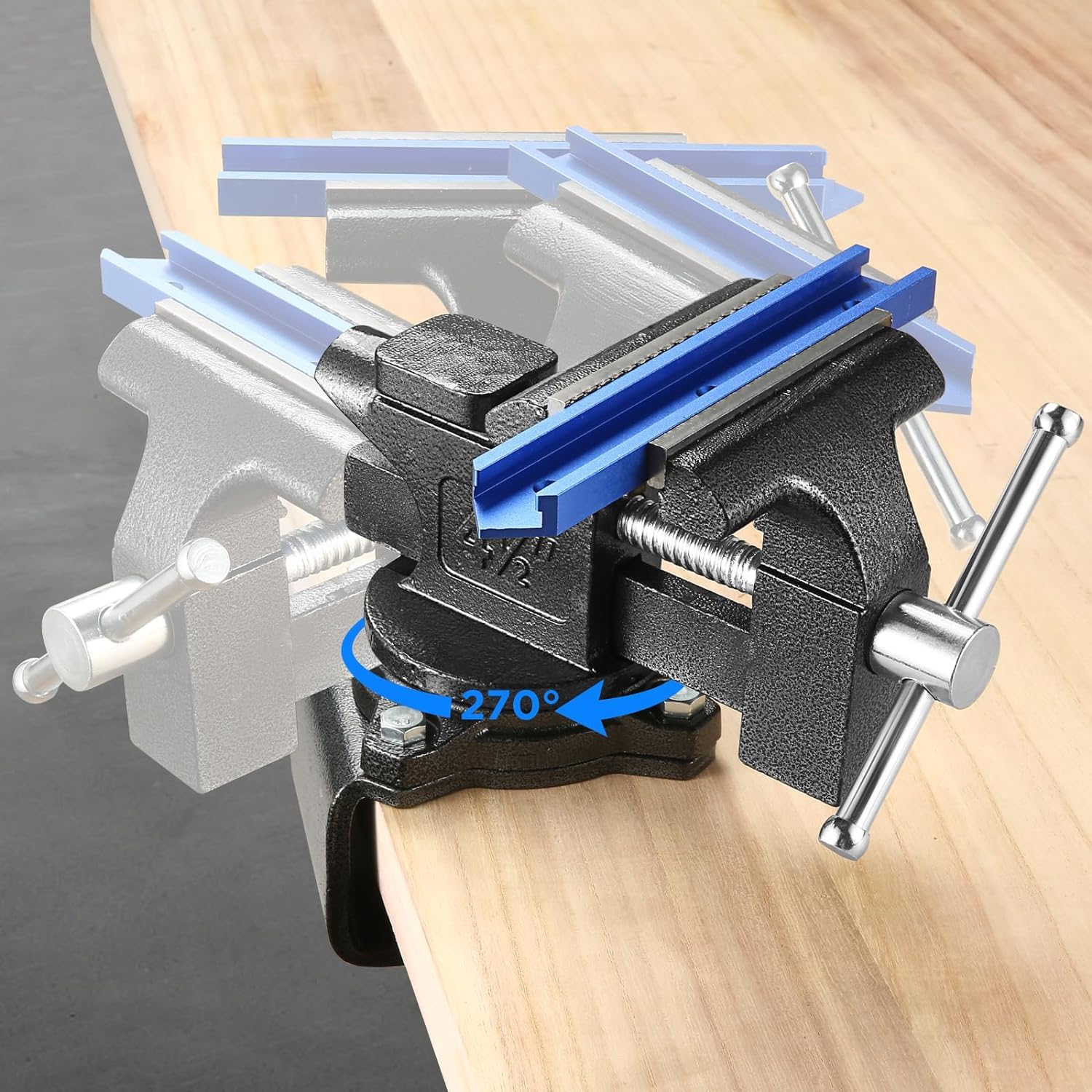 Schraubstock - Tischschraubstock drehbar 270°, 110 mm Spannweite,2-in-1-Mehrzweck-Hochleistungs-Schraubstock mit multifunktionalen weichen Backen