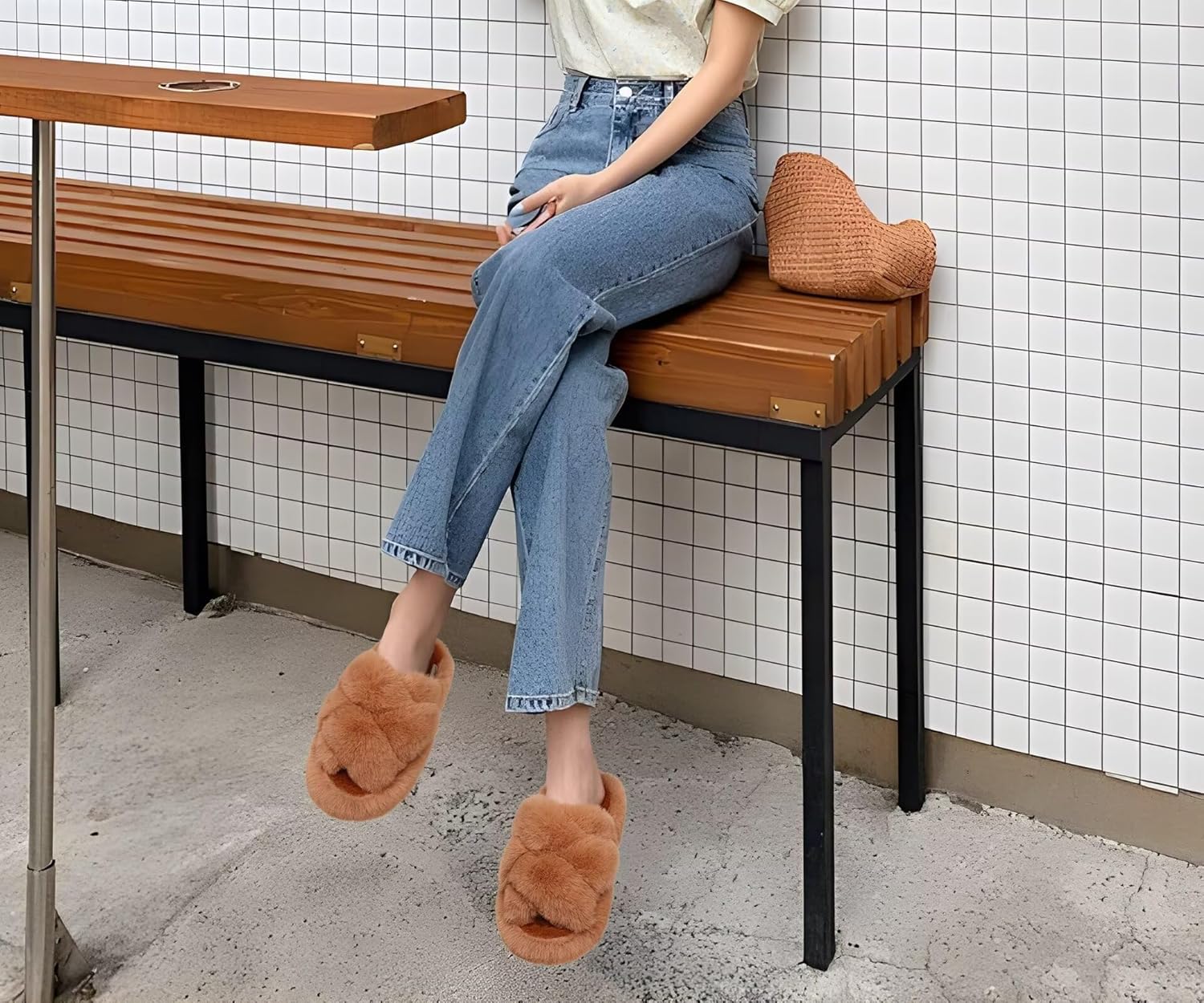 COFACE Women's Fluff Slippers House Open Toe Faux Fur Ladies Fashion Platform Fuzzy Slide Shoes with Comfort Arch Support, Indoor Outdoor Sole - Image 2