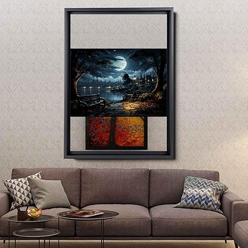 Miniatura 4 de Snow covered park at midnight with a full moon, watercolor nature art, framed canvas print, framed wall art