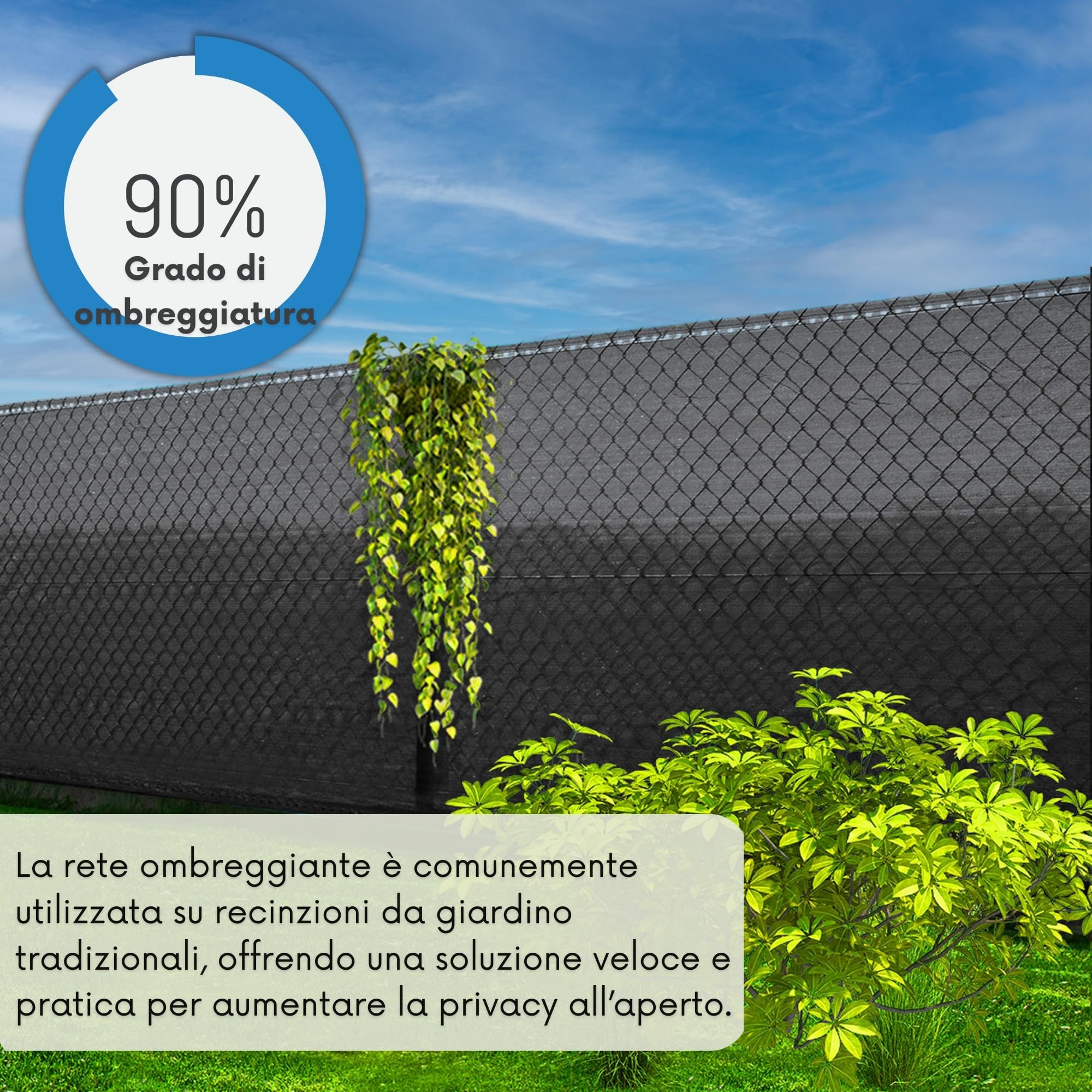 Rete ombreggiata 1,5 x 50 m 95% protezione UV + fascetta – Rete frangivista ad alta densità e bordi rinforzati per recinzione da giardino, balcone, terrazza, protezione solare – SPRINGOS