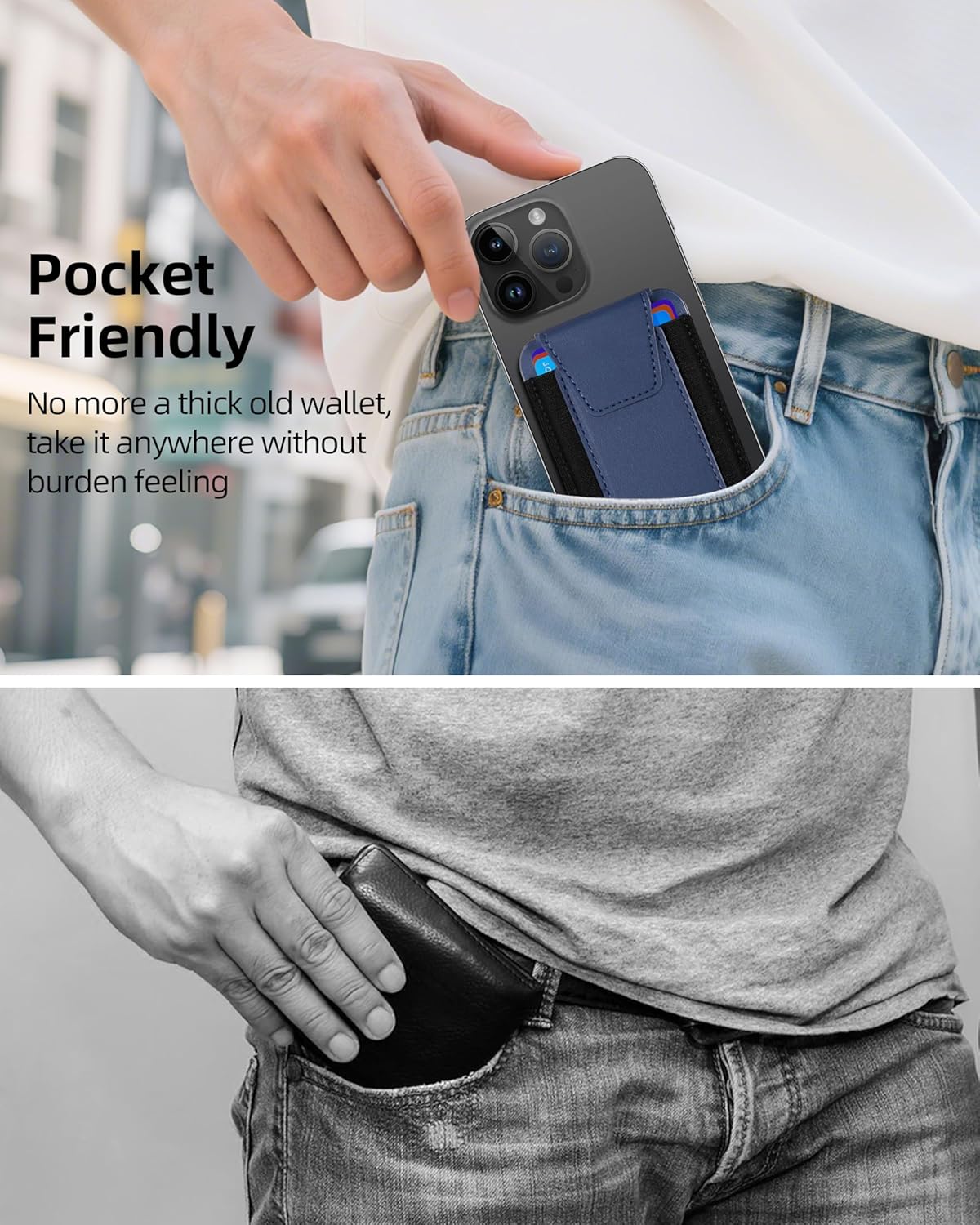 ExtreLife for Magsafe Wallet, Works with Apple Find My, Strongest Magnetic Wallet for iPhone 17/16/15/14/13/12 Series, Privacy Flap, Adjustable Stand, RFID Blocking, Blue