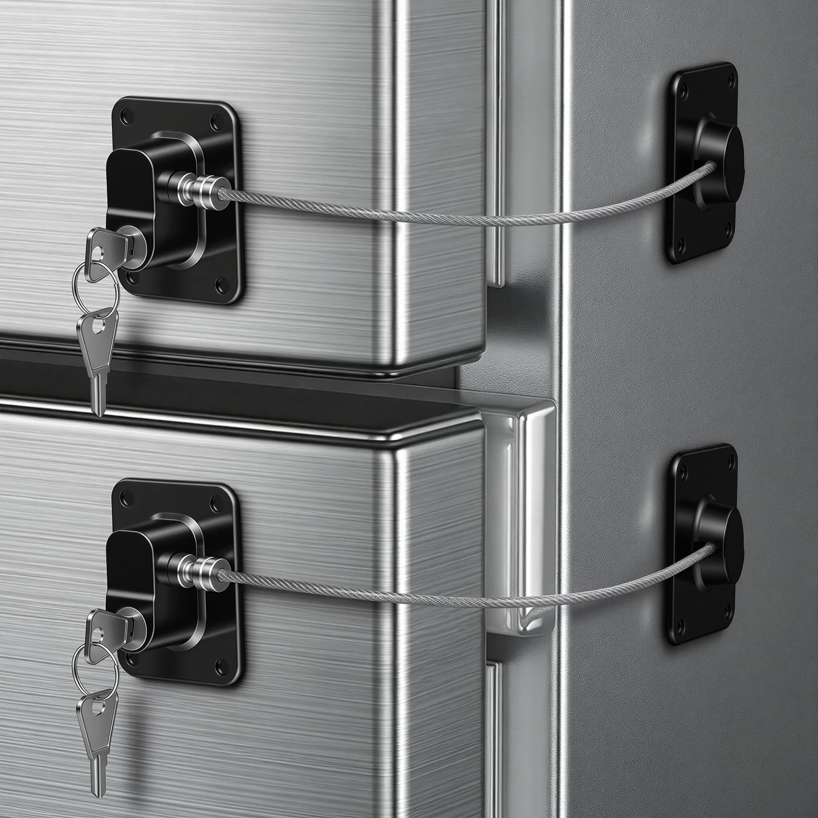 AYESY Refrigerator Locks with Keys, 2 Pack Fridge Door Locks for Kids Baby Safety, No Drilling Child Cupboard Lock for Kitchen Refrigerator, Cabinets, Drawers, Windows, Black