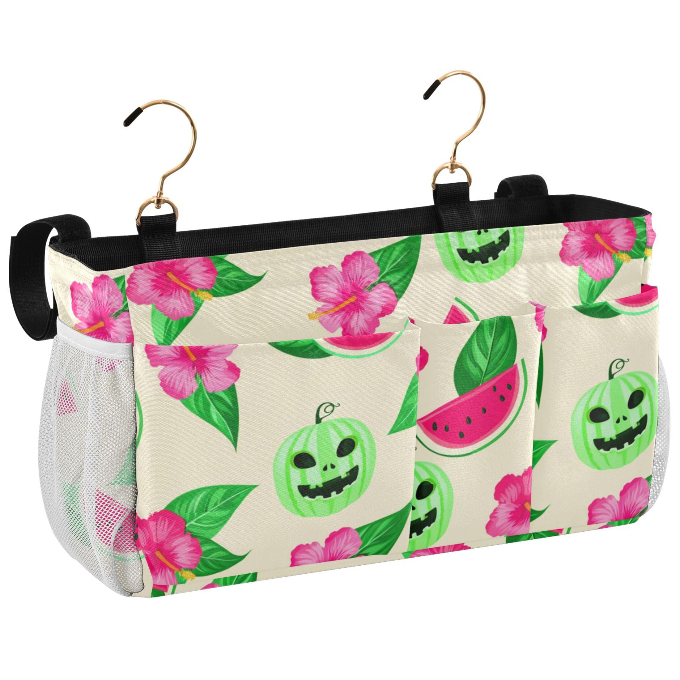 Burbuja Pastel Watermelon Pumpkin Bedside Caddy Hanging Storage Organizer with 2 Straps and Hooks for Home College Dorm Bunk Bed Hospital Bed Crib