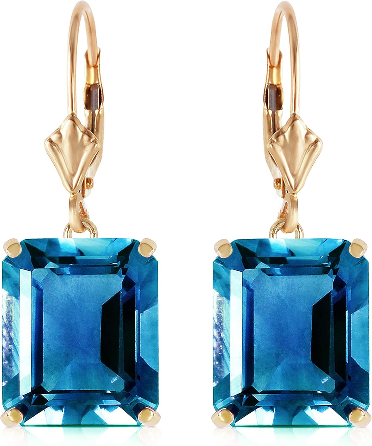 Galaxy Gold GG 14k Solid Gold Leverback Earrings with Blue Topaz