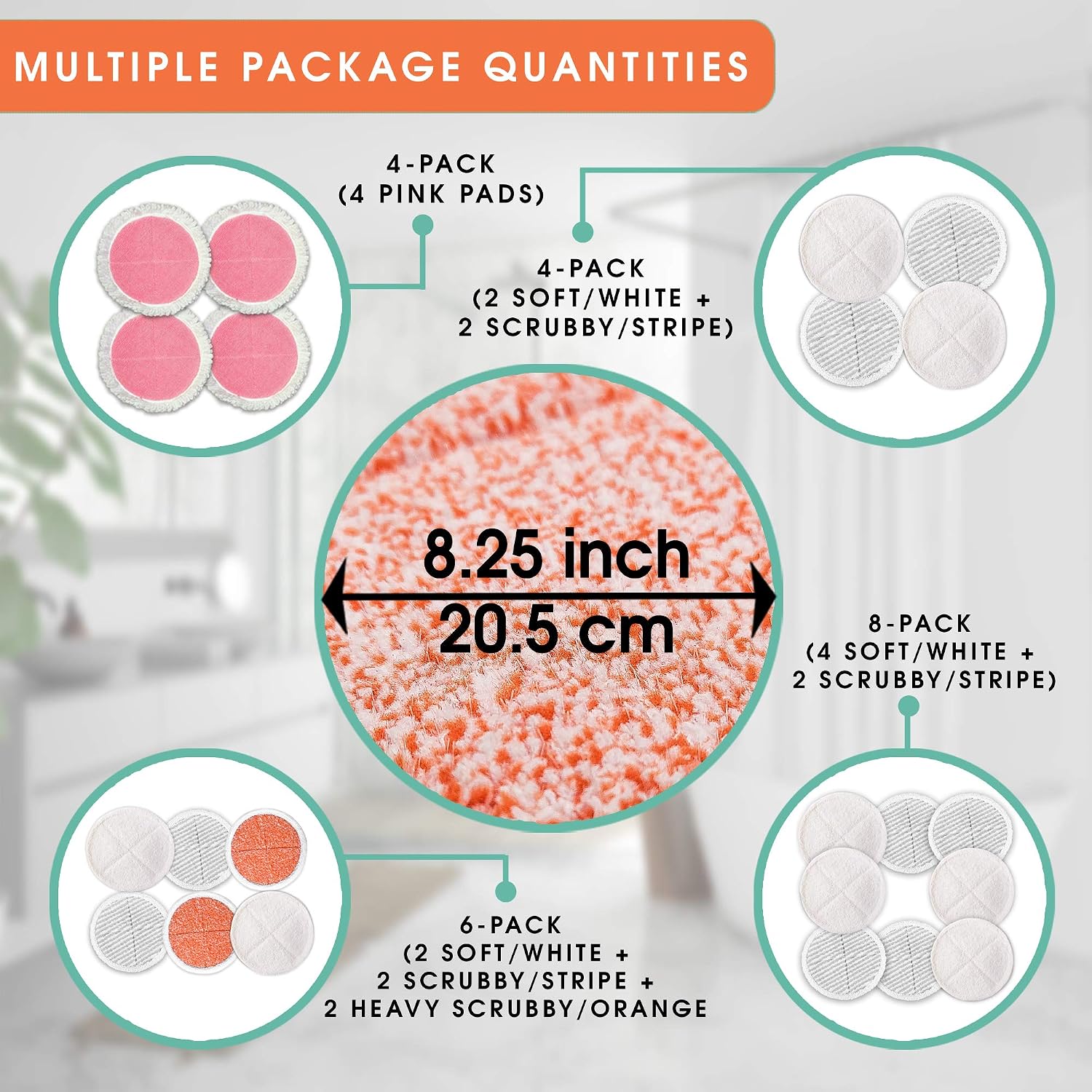 MYSA 4-Pack Replacement Pads Compatible with Bissell Spinwave Crosswave 8.25in 20.5cm | Microfiber Washable & Reusable | Compatible 2124 2039A 2307 2315 | 2 Soft Pads + 2 Scrubby Pads