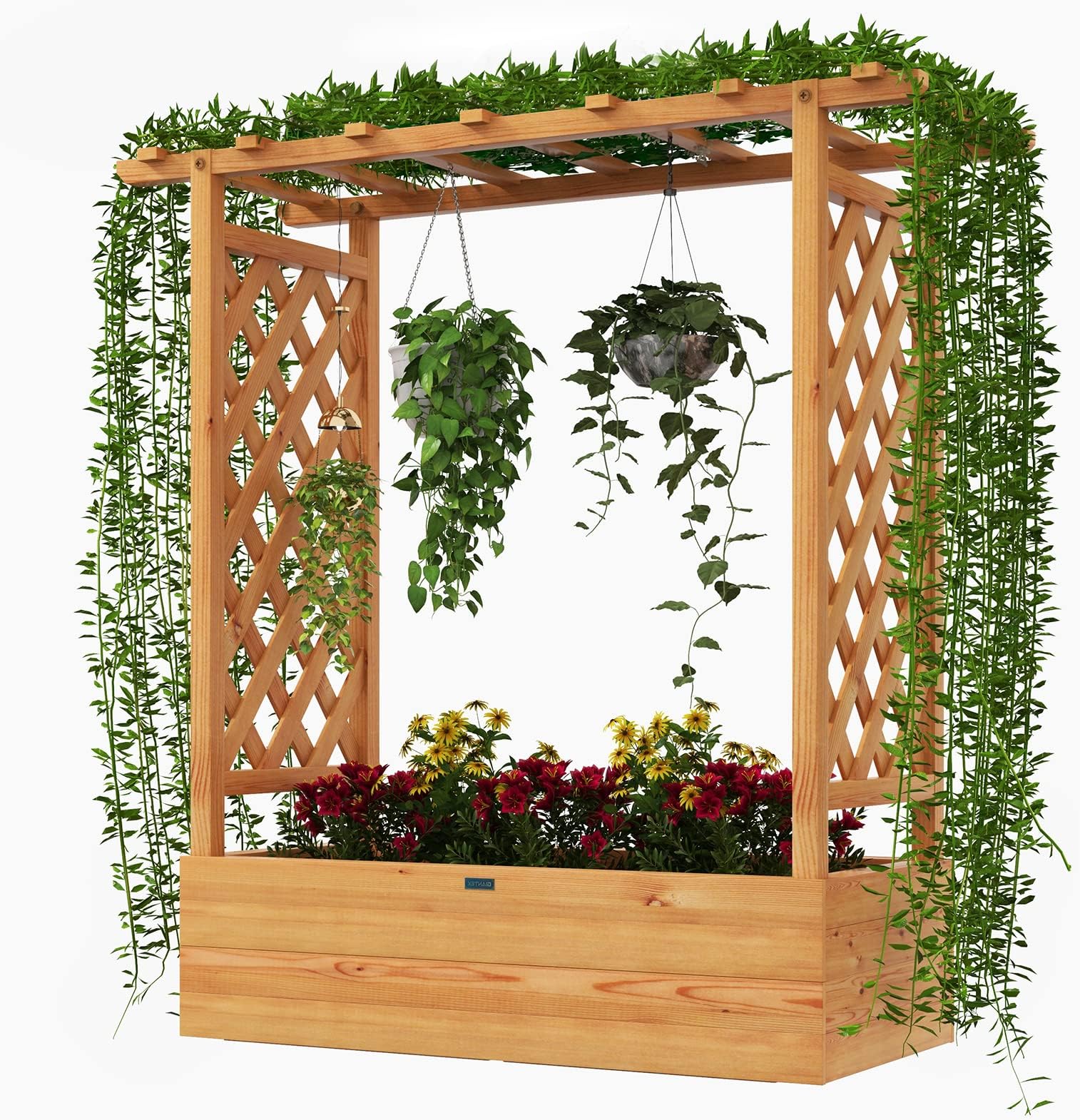 GOPLUS Hochbeet mit Rankgitter, Pflanzkasten mit Ablauflöchern