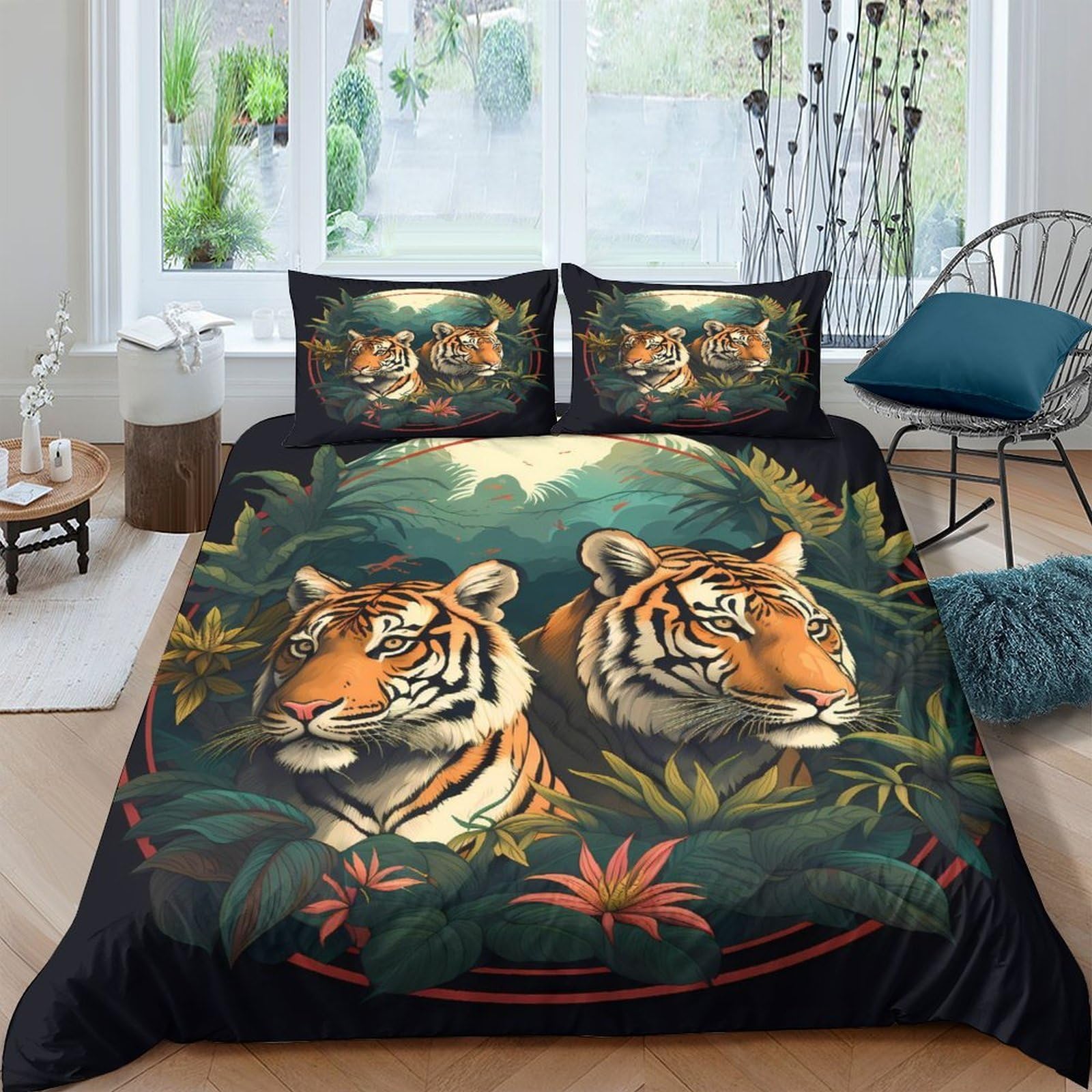 Ctjqhvkz Style-6 3D Printed Jungle Tiger Fitted Sheet Microfiber Soft Breathable Forest Animal Bed Cover For Bedroom Decor Single（135X200cm）