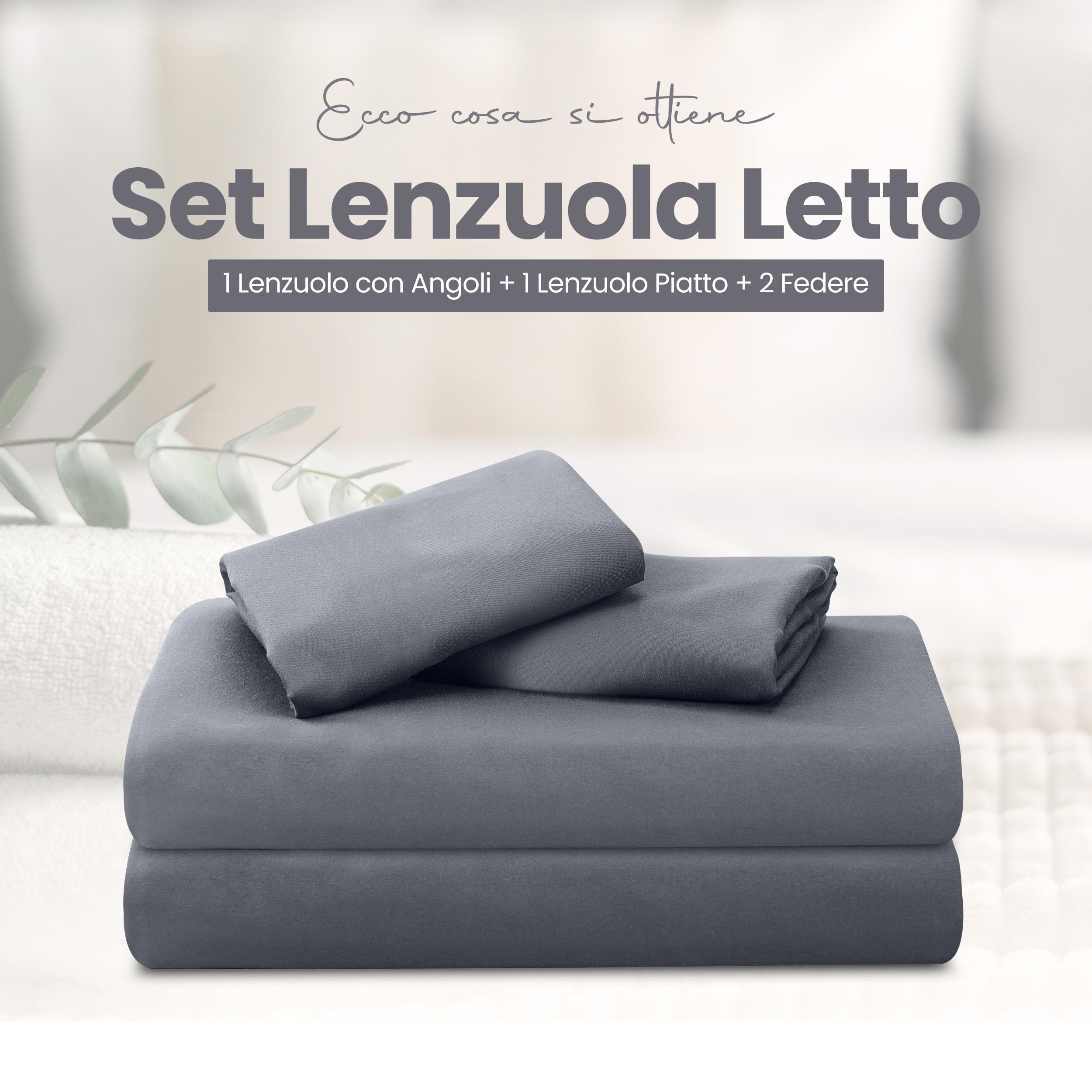 Utopia Bedding - Set Lenzuola Letto Matrimoniali 4 Pezzi 160x200 cm - Spazzolata Poliestre di Microfibra - Oeko-Tex Certificato - Lenzuolo con Angoli, Lenzuolo Piatto e 2 Federe 65x65, Grigio