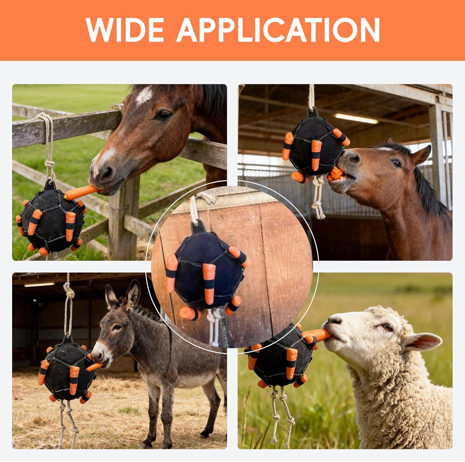 Horse Carrot Feeder,Hanging Carrot Feeding Ball Interactive Feed,Adjustable Enrichment Carrot Slow Dispenser,Durable Boredom for Horses Cattle Sheep Goat Barn Farm Livestock (2psc)