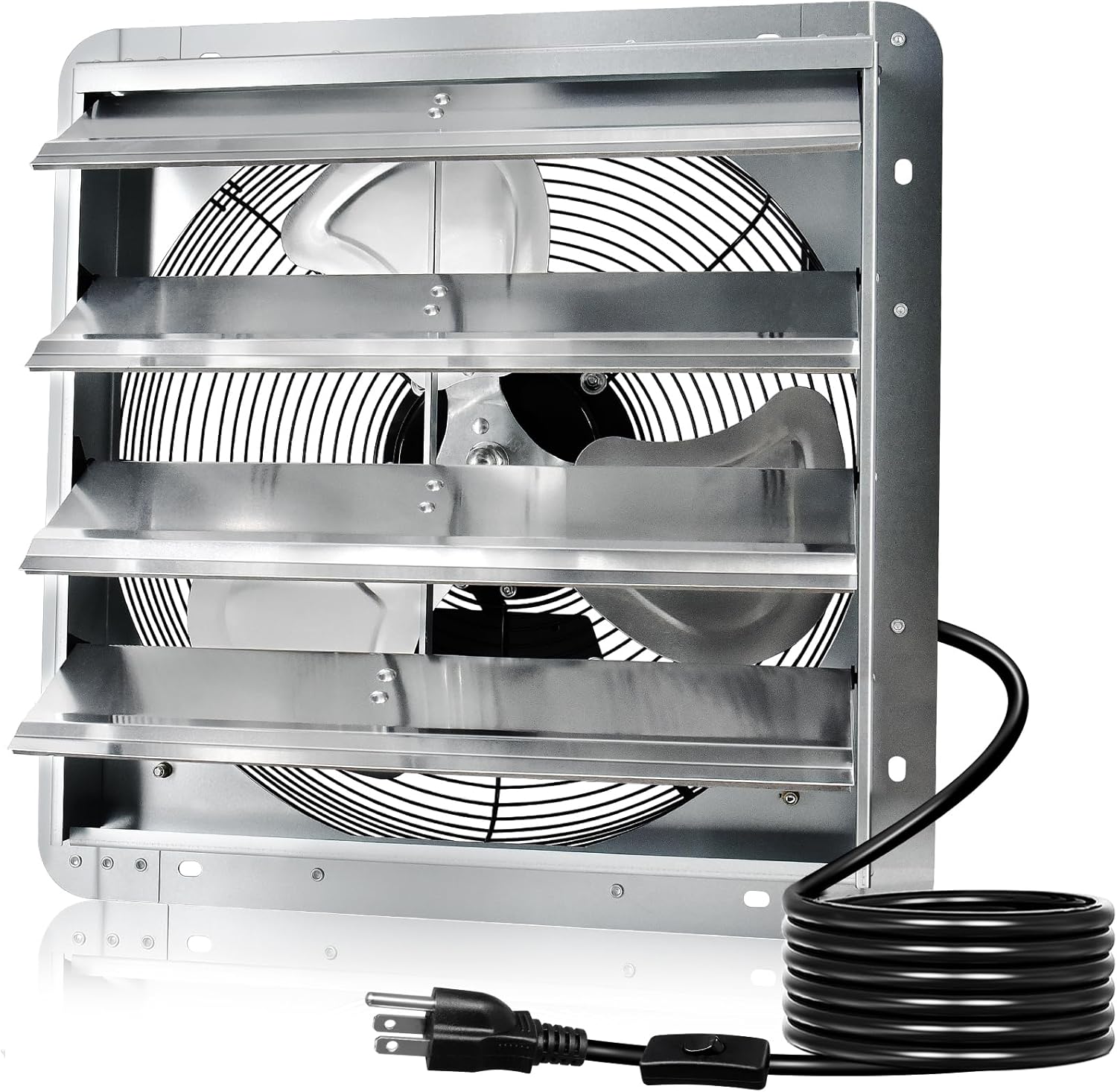 Hiorucet 16 Inch Wall Mounted Shutter Exhaust Fan with 1.8m Power Cord, 2060CFM High Speed Low Noise Aluminum Louvered Exhaust Fan for Greenhouse, Garage, Shop, Attics, Chicken Coop Ventilation Fan.