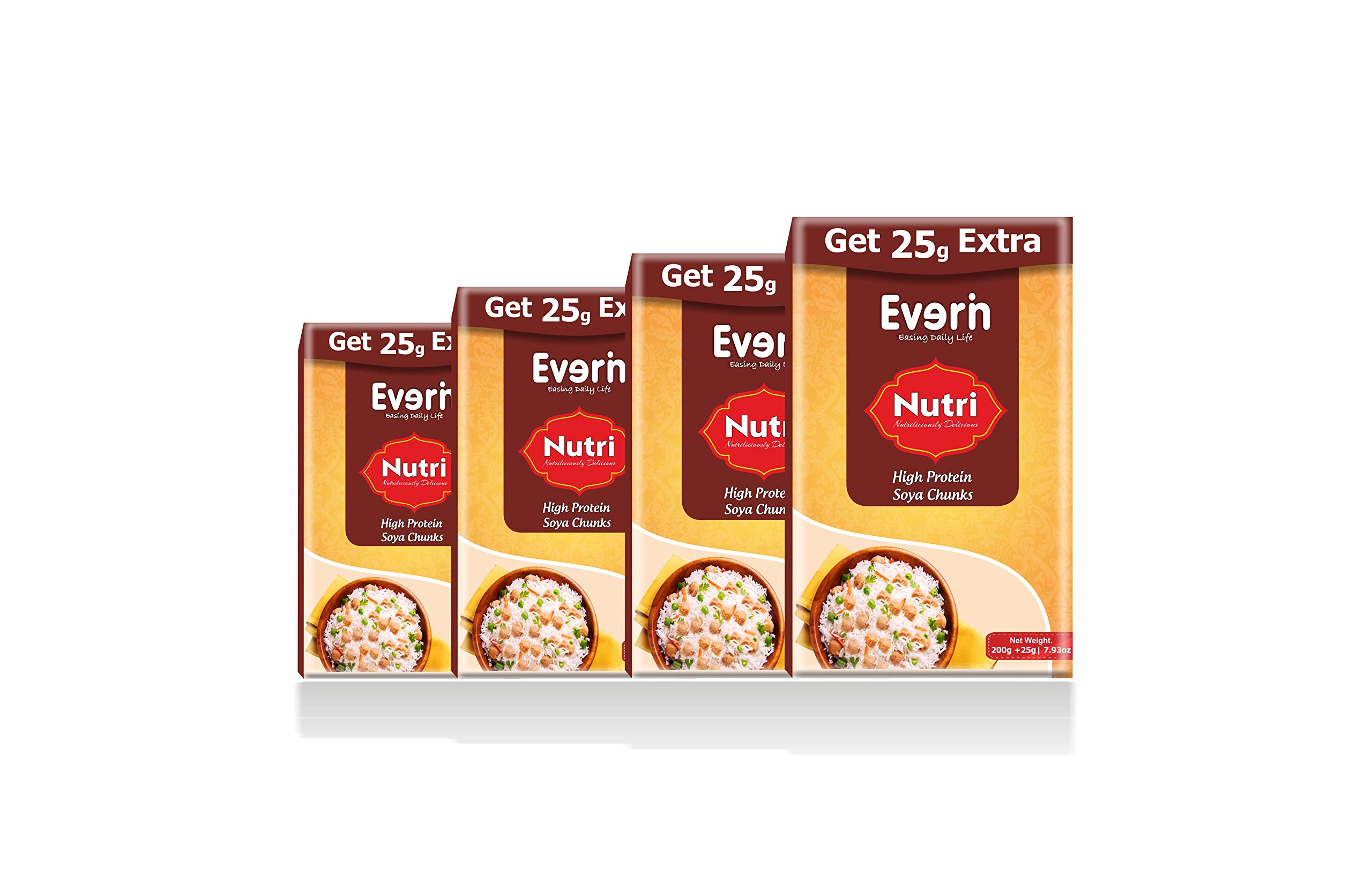 Everin Nutri High Protein Soya Chunks | Natural 100% Veg | Healthy & Tasty Soya Bean Chunks For Cooking Pack of 4 (200g Each)