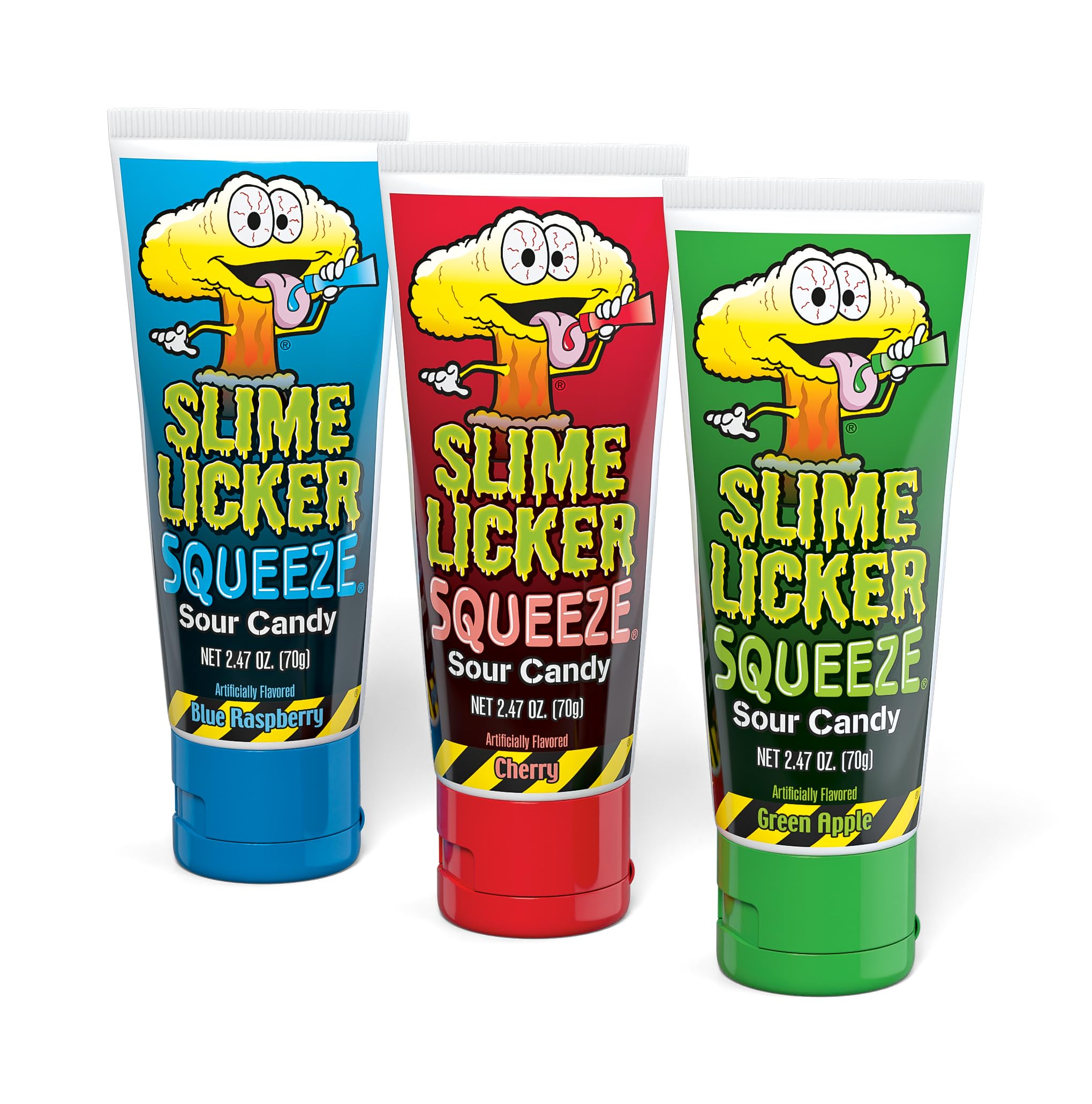 TOXIC WASTE - Slime Licker Squeeze - Sour Squeeze Slime Candy - Green Apple, Blue Razz, & Cherry Flavors - 2.47 oz. Tubes - 3 Pack