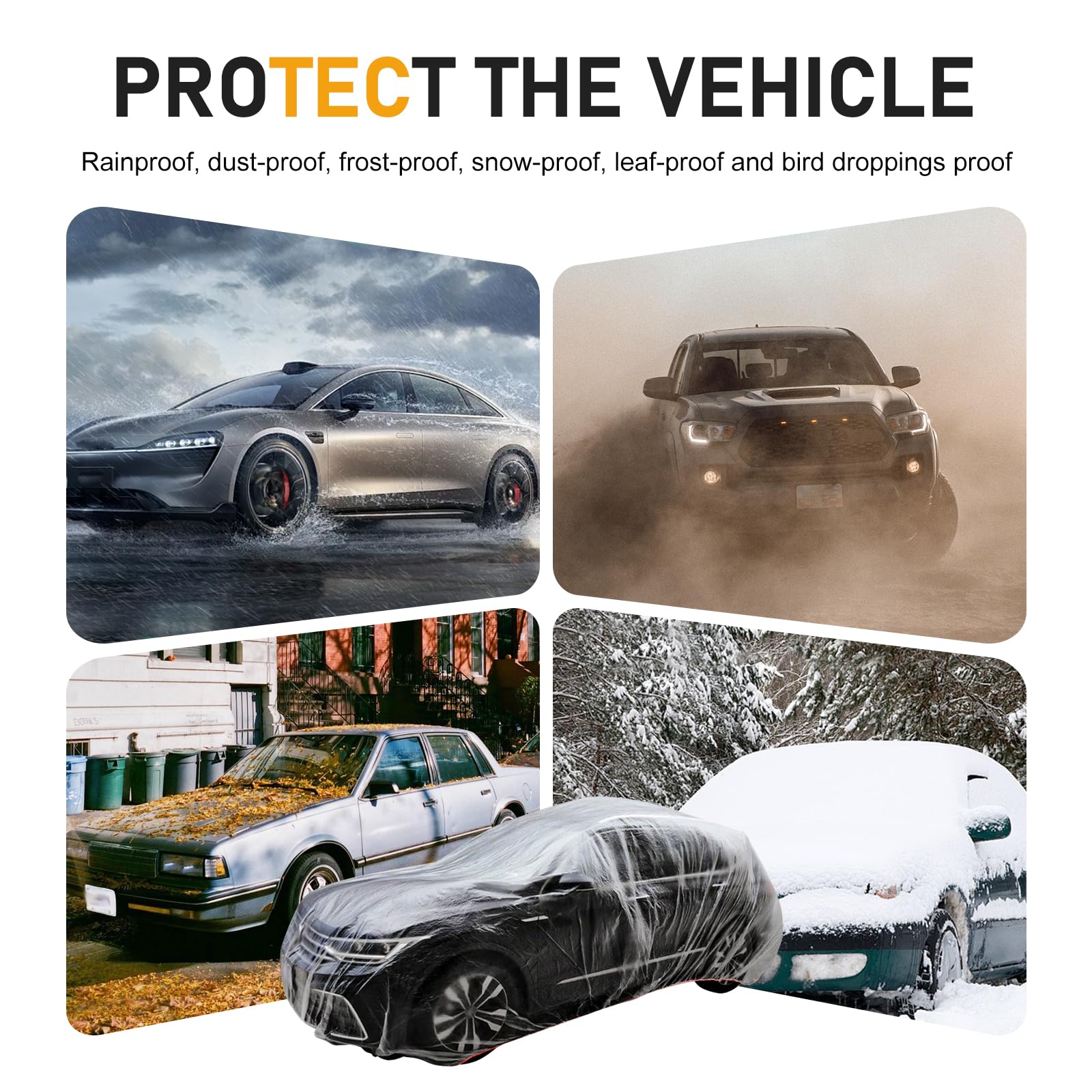 Qurbuns 1 PC Disposable Car Covers 12 4 FT x 21 6 FT Clear Plastic Car Cover Rain — view 5