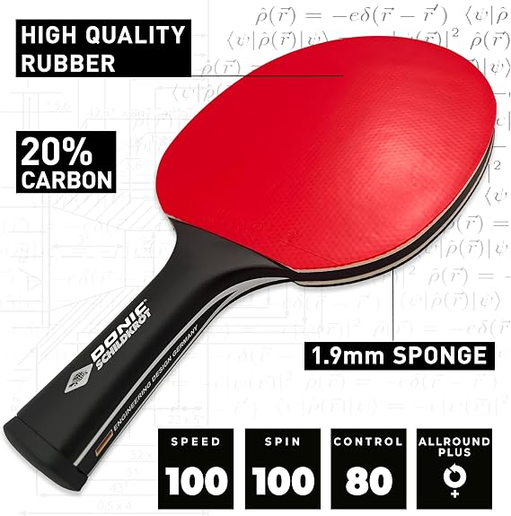 Donic-Schildkröt CarboTec 900 Tischtennisschläger – Carbon-Schläger aus einem Guss mit 20% Carbonanteil – QRC Belag (19 mm) – Spin & Speed für ambitionierte Freizeit- & Clubspieler