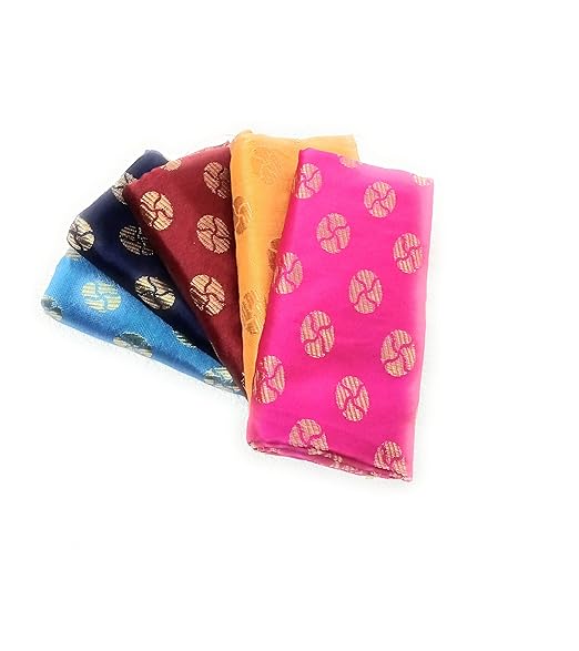 Silk-Cotton Blouse Piece Material for Women, Unstitched, Combo of 5 (1 meter each) - Navratri Special, Durga Puja Special, Oti Bharan, Ugadi Special -C40