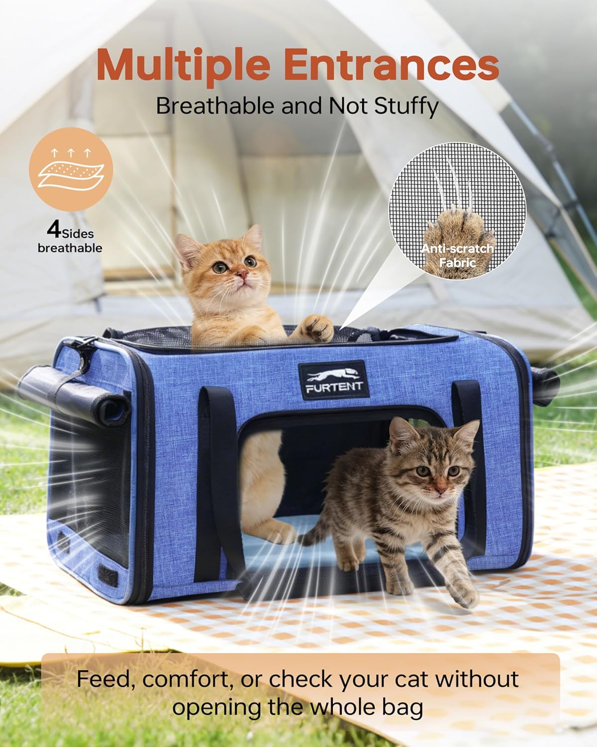 17x11x9.5 Pet Carrier Airline Approved, Cat Carrier with Litter Box, Soft Sided Cat Dog Carrier Up to 15 lbs, Breathable Travel Pet Carrier with Calming Curtain, Storage Bag & Poop Dispenser, Blue