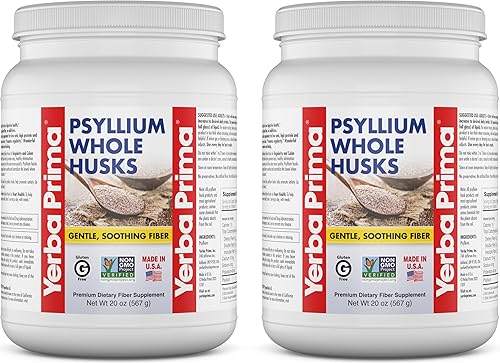 Yerba Prima Suplemento entero de fibra de cáscara de psyllium de 20 onzas (paquete de 2) vegano, sin gluten, sin OMG