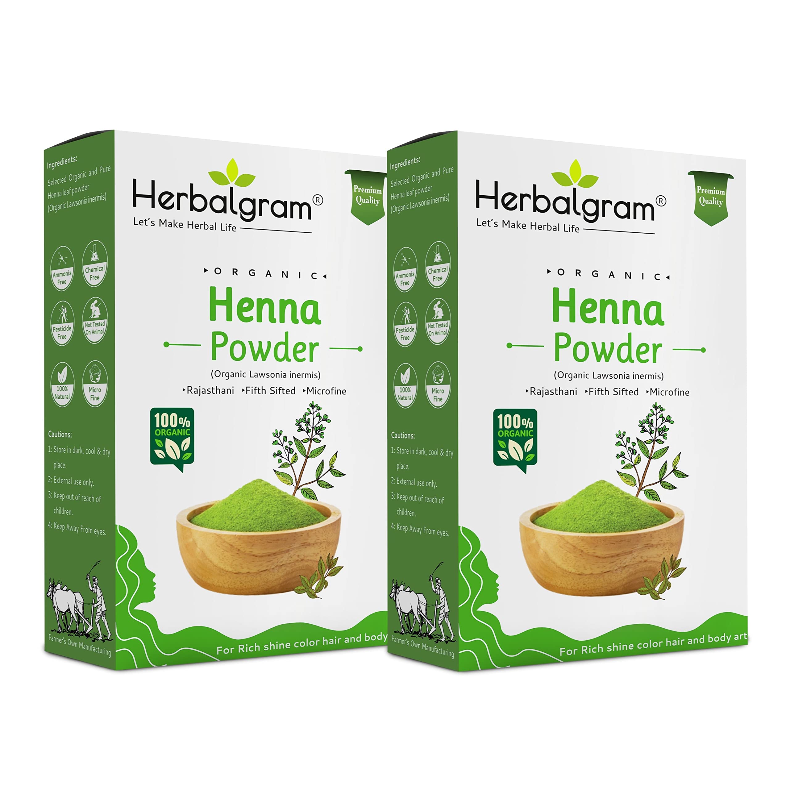 Herbalgram 100% Organic & Pure Henna Powder for Rich Colour and Lustrous Shine on Hair -Pack of 2 (200 g)-picture-19