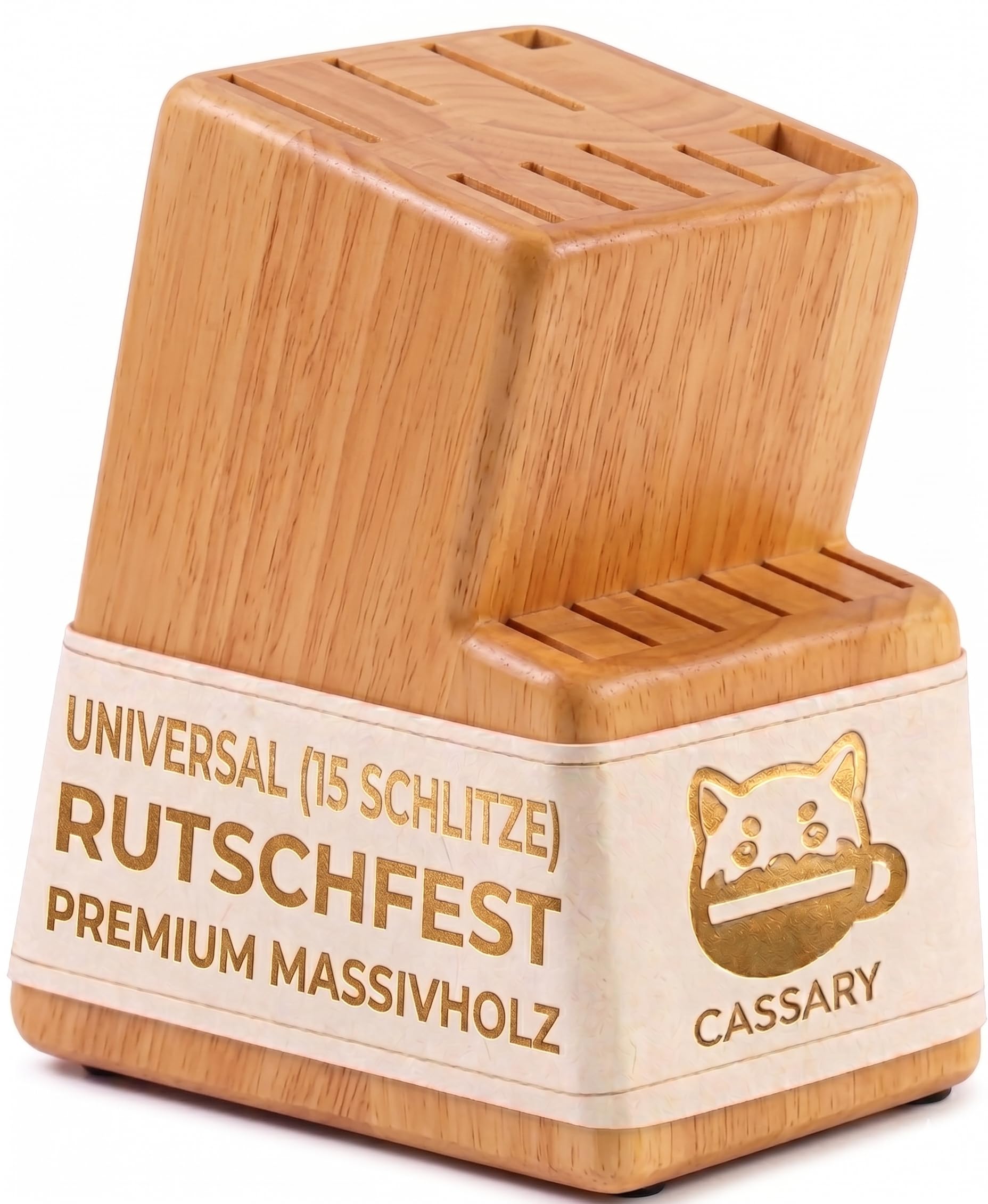 Messerblock ohne Messer Gummibaumholz für 15 Teile. Messerhalter aus Massivholz, robuster und eleganter universal-Messerhalter. Messer halter mit Scherenschlitz. Küchenmesser-Block (Gummibaumholz)