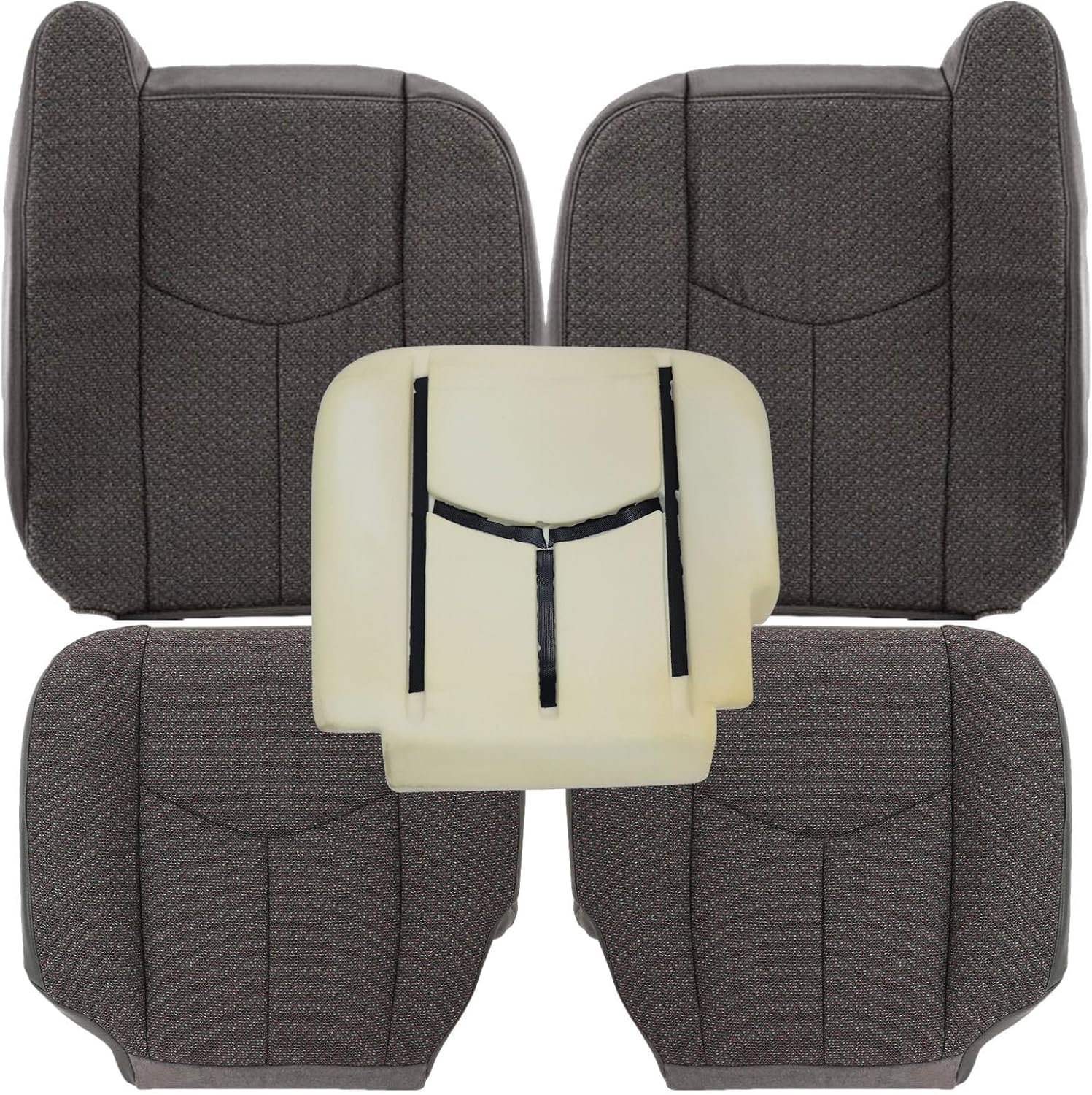 SecosAutoparts Driver and Passenger Bottom & Top Lean Back & Driver Foam Cushion Dark Gray Replacement Cloth Seat Cover Compatible with Chevy Silverado GMC Sierra 2003 2004 2005 2006 2007