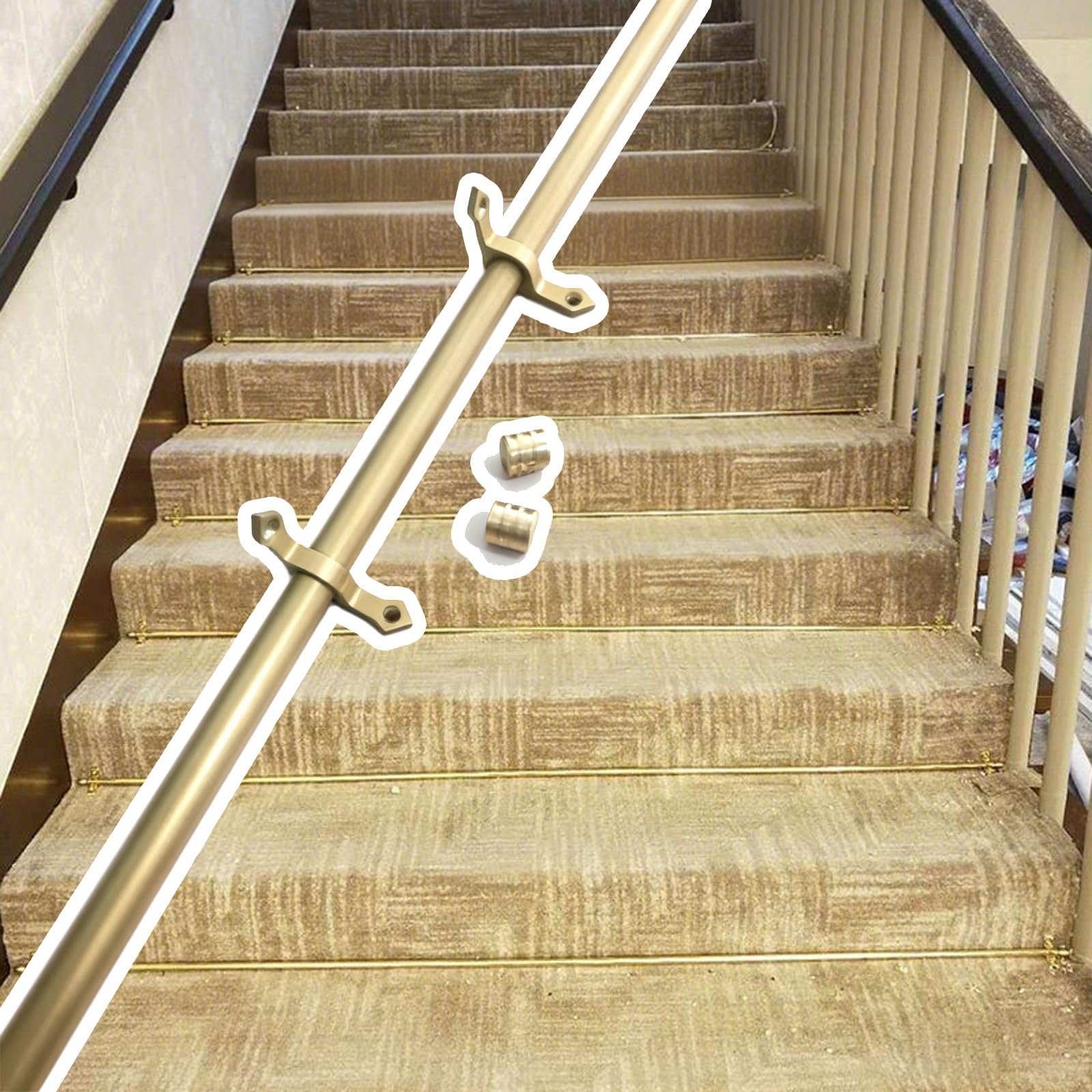 Tringles à Moquette D'escalier Tiges De Coureur D'escalier en Laiton, Tige De Marche De Tapis D'escalier À Montage Plat, Barres De Support De Tapis D'escalier(6 pcs,46in/117cm)