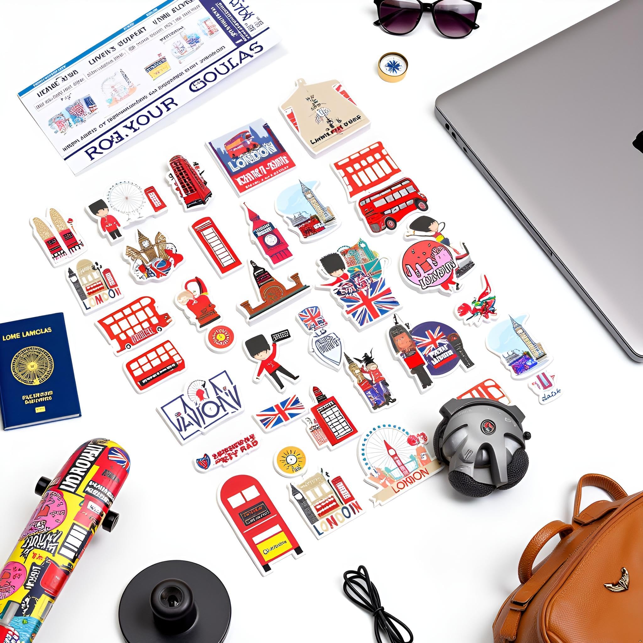 50Pcs London Travel Sticker - Holiday Travel Stickers London England Round Sticker, Multicolor - Image 4
