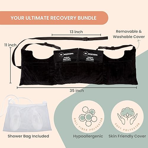 Vista 2 de MOYOAMA Paquete de felpa negra: almohada de mastectomía diseño IR con bolsa de ducha, 2 paquetes fríos y almohada para cinturón de seguridad Tinta