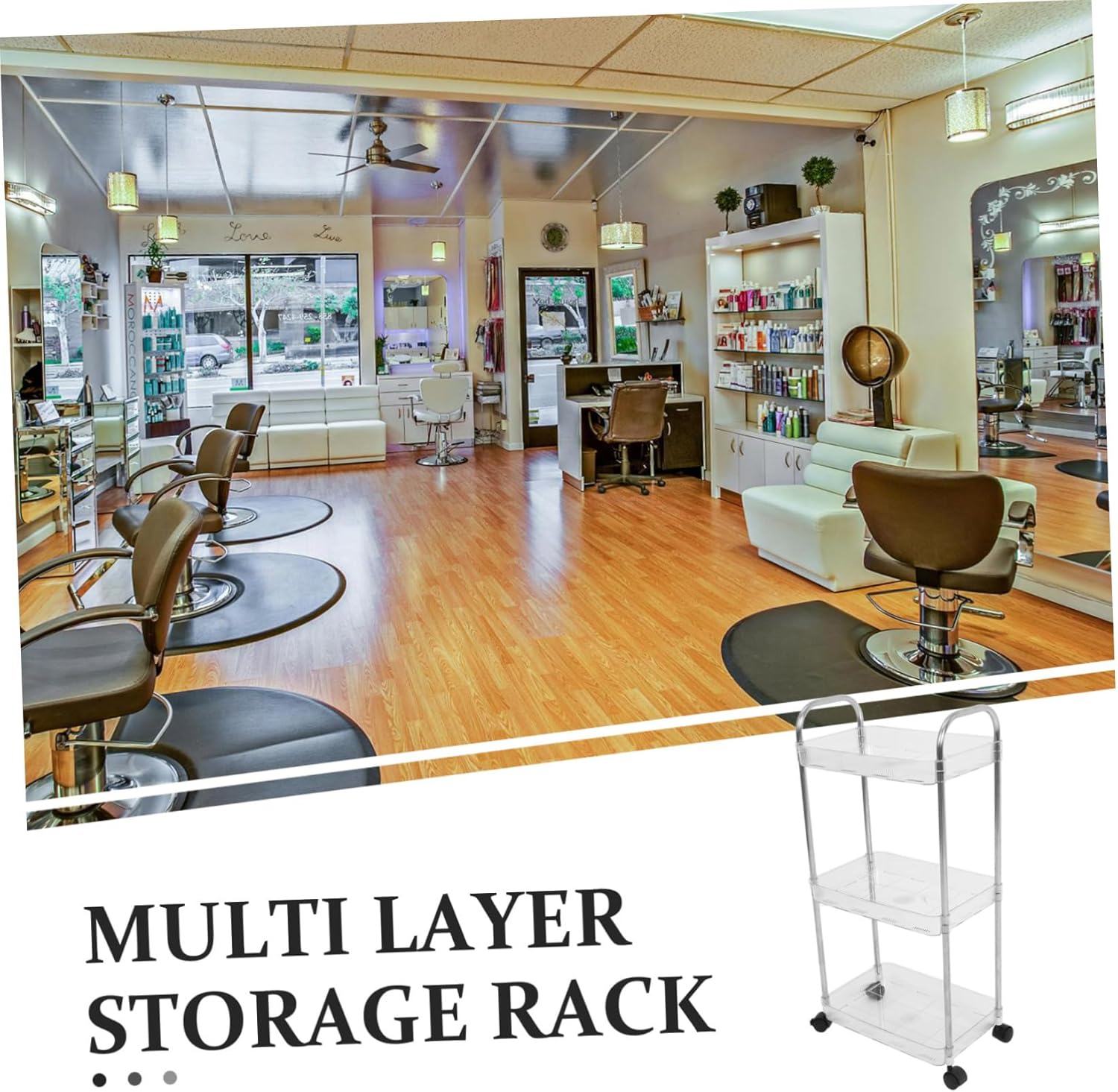 Hair Salon Storage Cart Movable Shelf Rolling Cart Wheels Reusable Storage Organizer