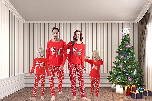 Miniatura 2 de Vopmocld - Pijama familiar a juego para Navidad, pijamas rojas para fiestas, juegos de ropa de dormir de algodón
