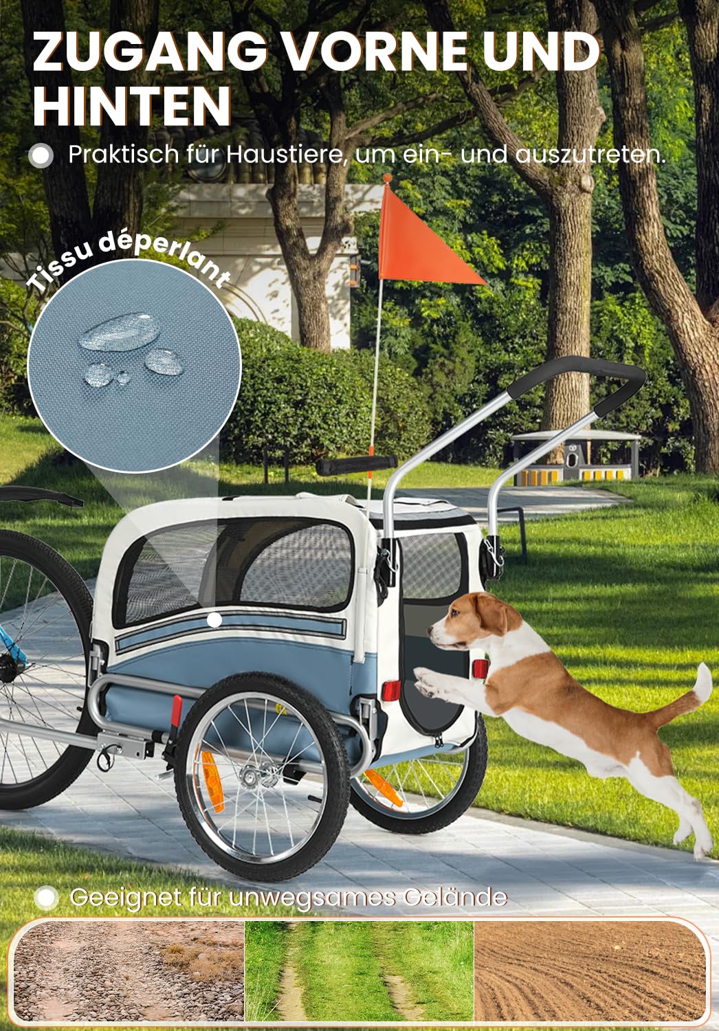 SEPNINE® Hundeanhänger für Fahrrad, 2 in1 Fahrradanhänger Hunde,Haustier Transportwagen Anhänger für Jogger und Fahrrad Kann Haustiere bis zu 30 kg tragen