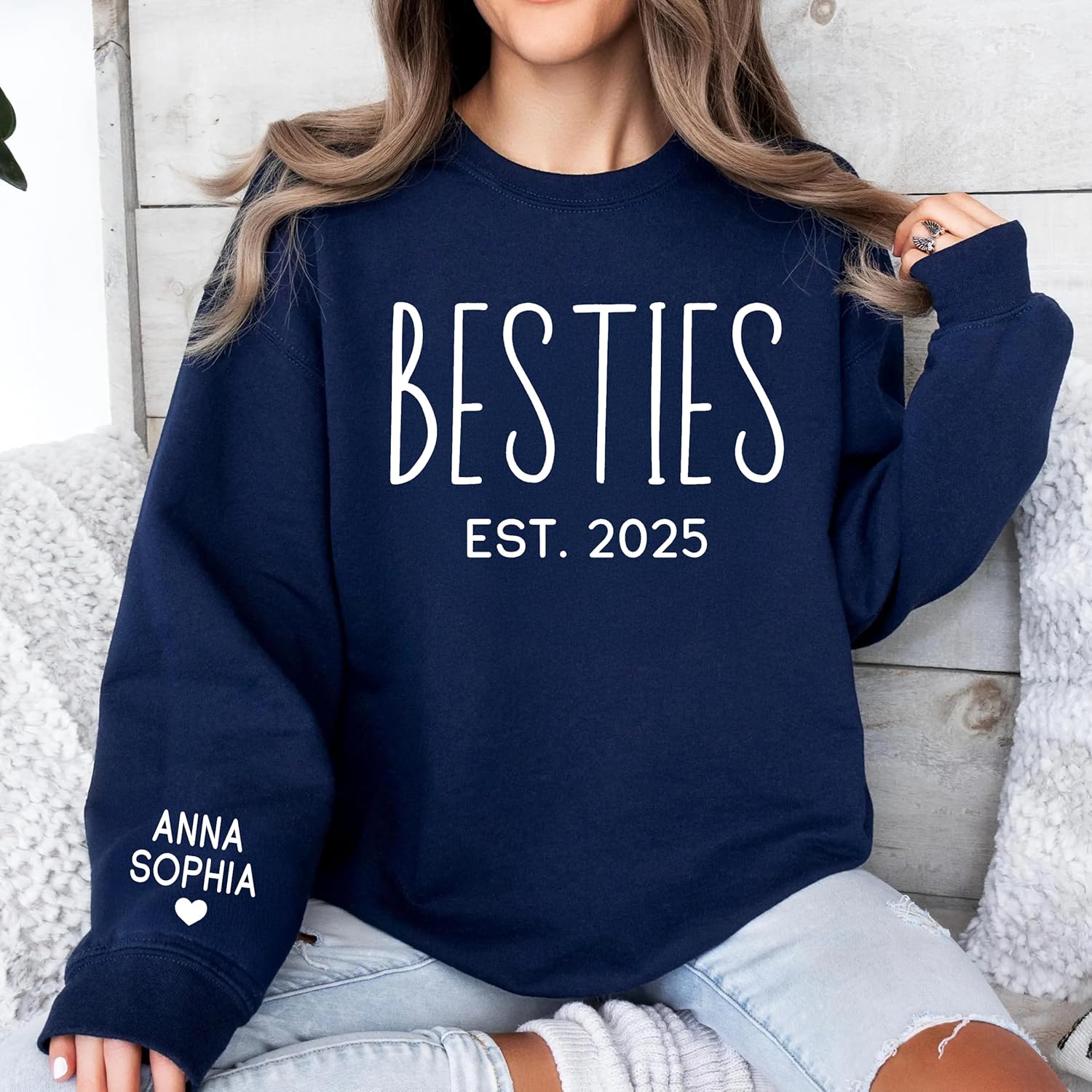 Personalized Besties Sweatshirt, Custom Matching BFF Crewneck, Best Friends Est. Year Gift for Girls - Image 2