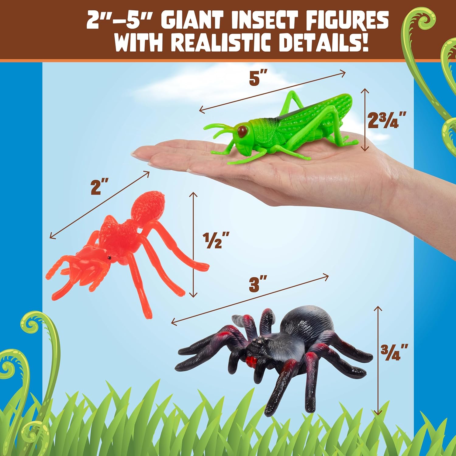 SCS Direct Bug Toys 30PCS – Large Insect & Spider Figures Playset with Grasshoppers, Beetles, Arachnids & Crawly Bugs – Realistic Plastic Animal Toys for Kids, Educational STEM Learning, Party Favors
