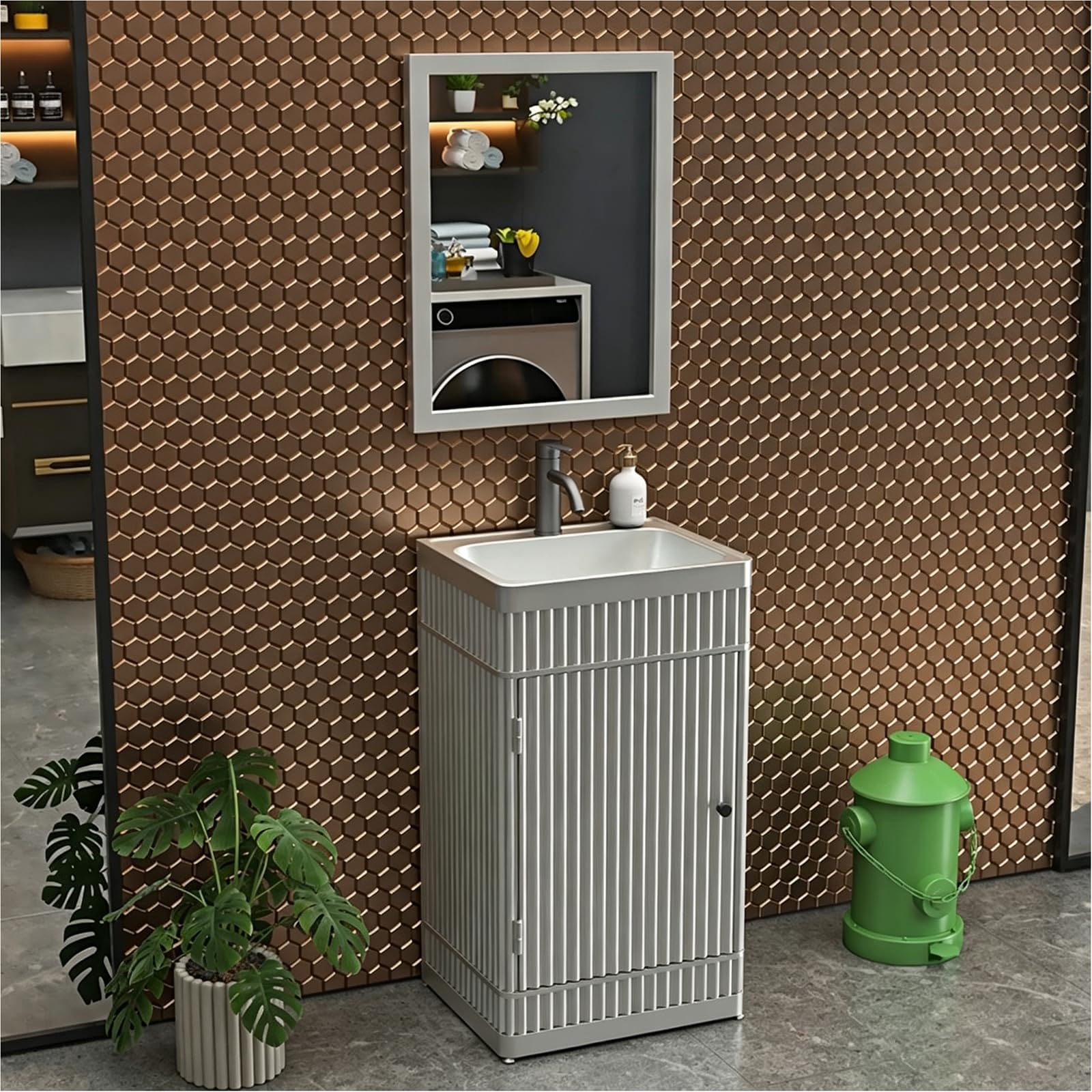 ZTGL Pedestal Sink Rectangular Basin Freestanding Sink Cabinet